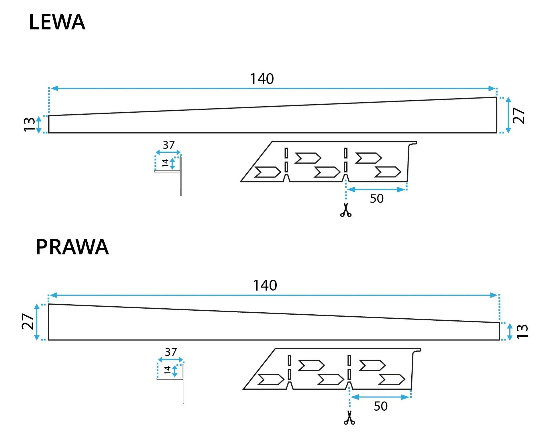 Spádová lišta sprchovej vaničky 140cm Čierna ľavy 10
