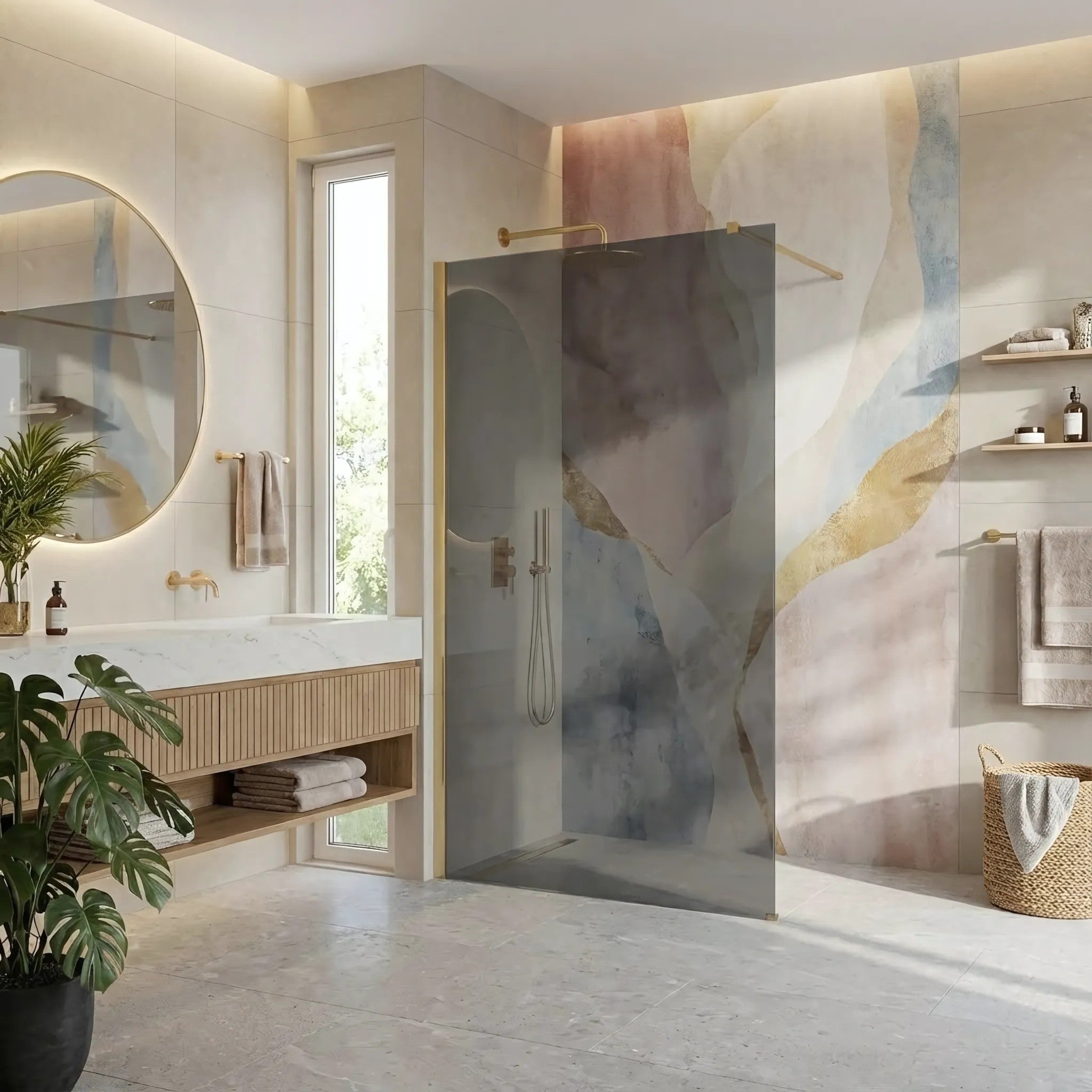 Sprchová zástena Rea Flexi Grey / Brush Gold 130  10