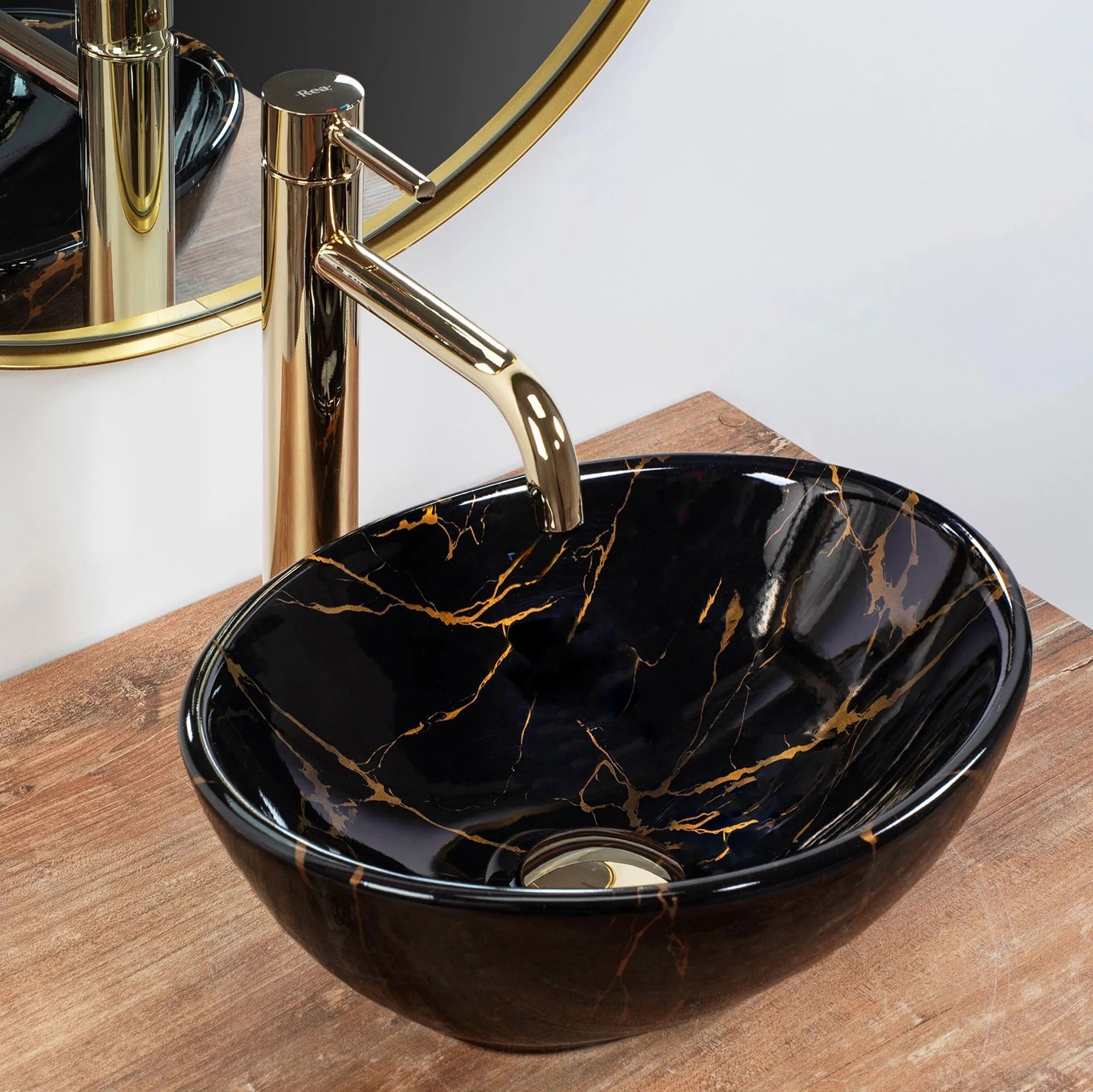 Umývadlo na dosku Rea Sofia Mini Black Marble Shiny  10