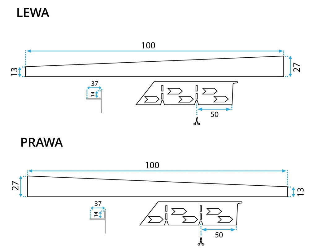 Spádová lišta sprchovej vaničky 100cm Čierna právy 10