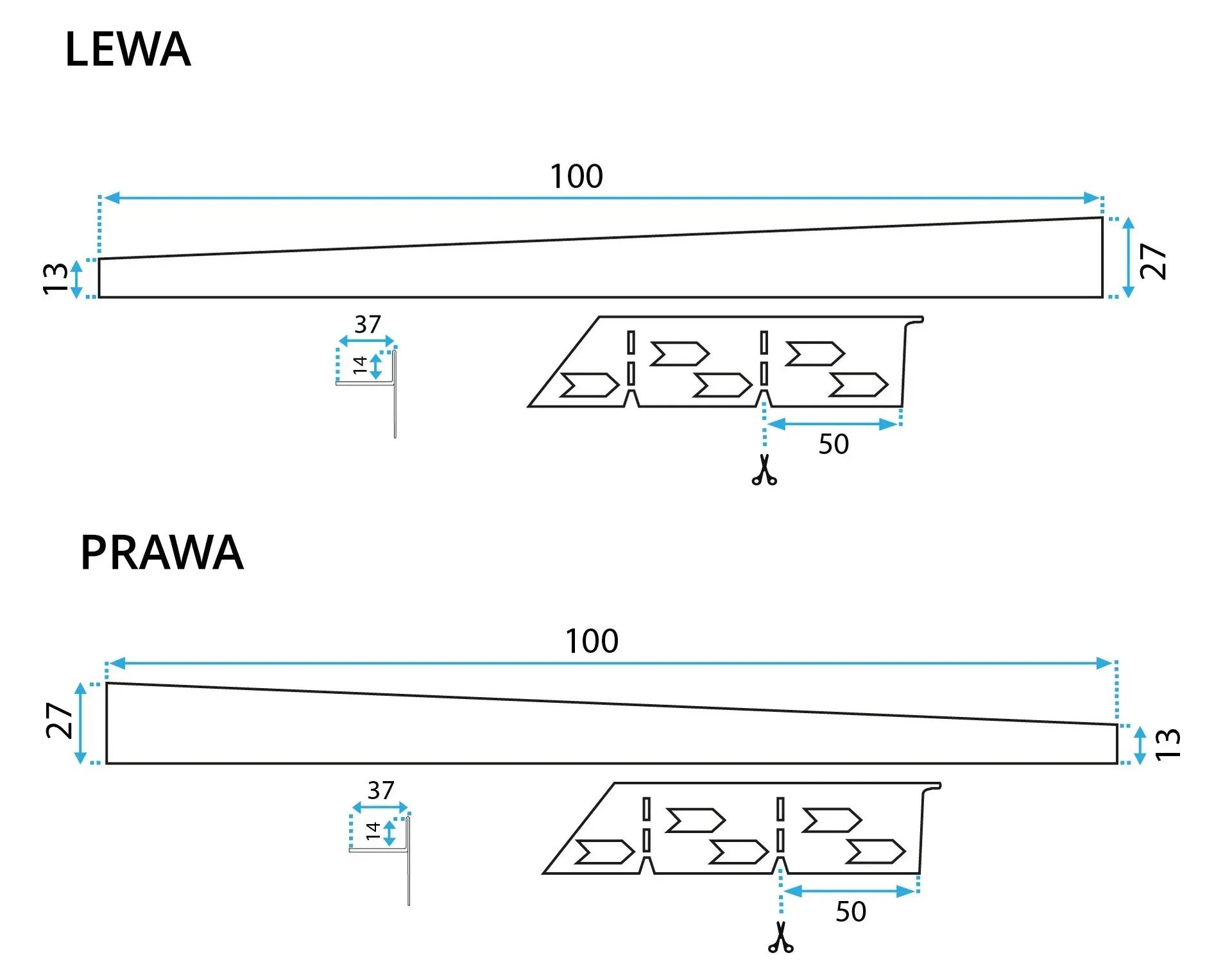 Spádová lišta sprchovej vaničky 100cm Čierna právy 10