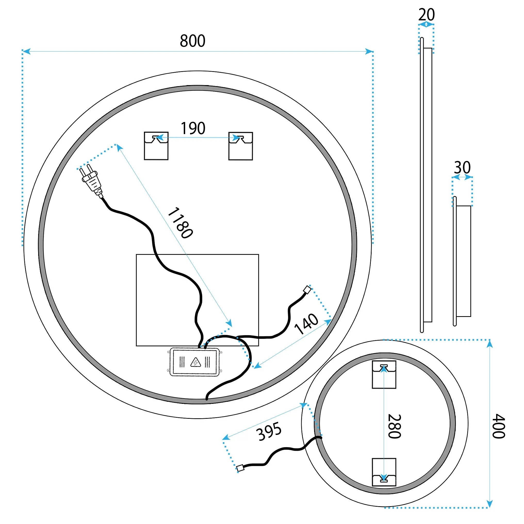 Zrkadlo LED R-8040 80cm + 40cm  11