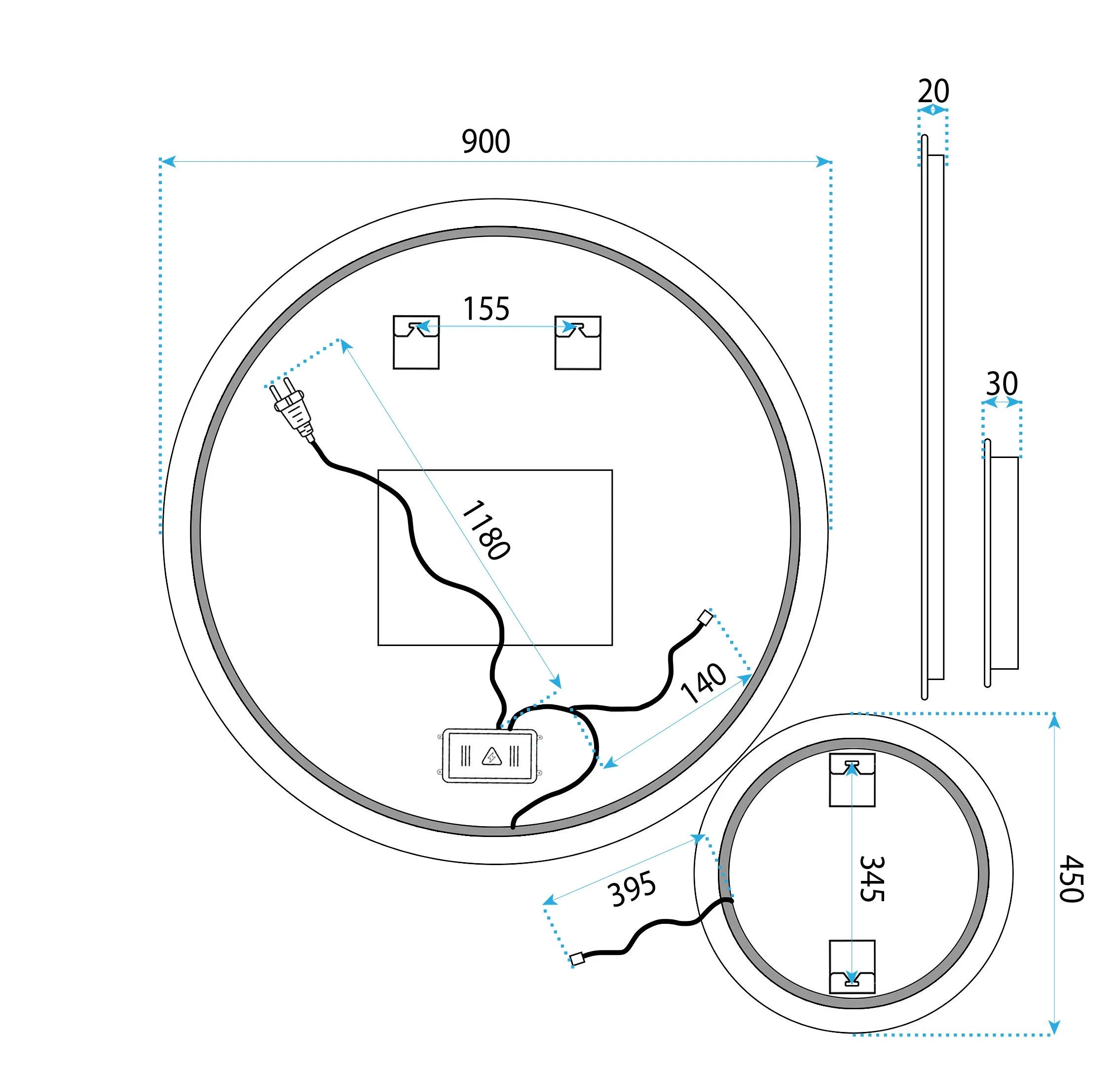 Zrkadlo LED R-9045 90cm + 45cm  12