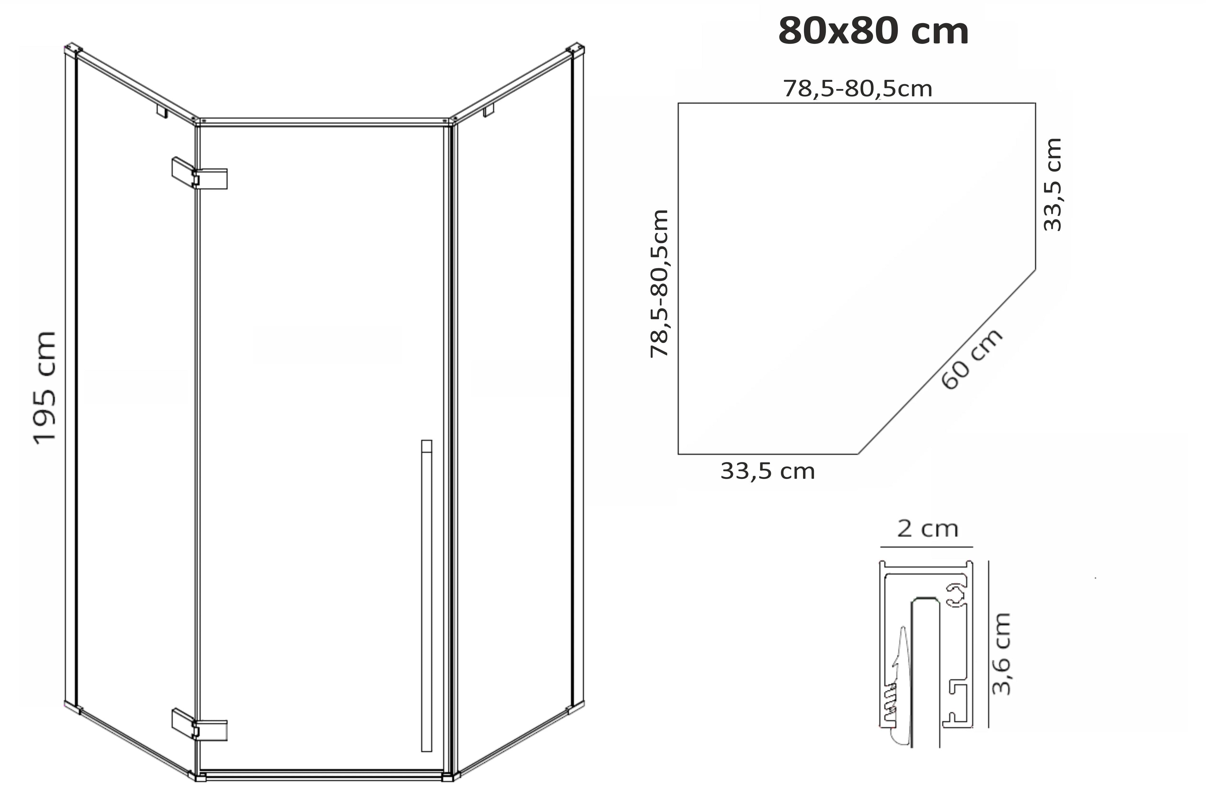 Sprchovací kút DIAMOND BLACK MAT 80x80 Bez sprchovej vaničky 14