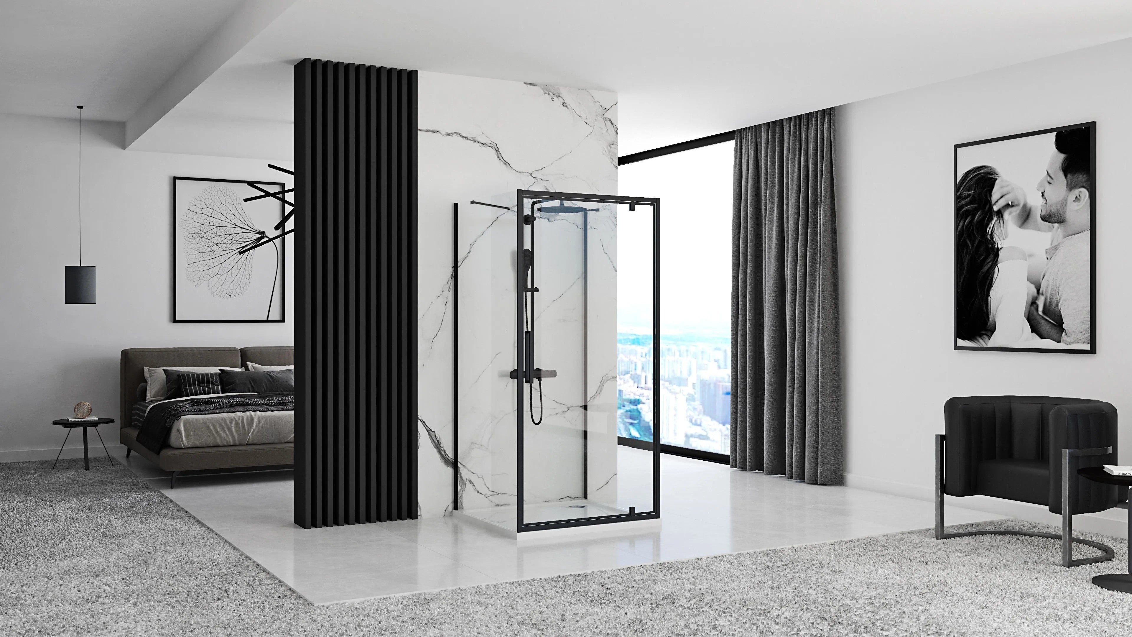 Přístěnná sprchová kabina Rea Rapid Swing Black Dvere: 120 x Stena: 100 17