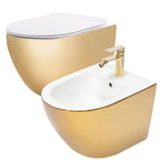 Sada: WC Závesná misa CARLO Flat + Závesný Bidet CARLO MINI - Zlatá-biela  1