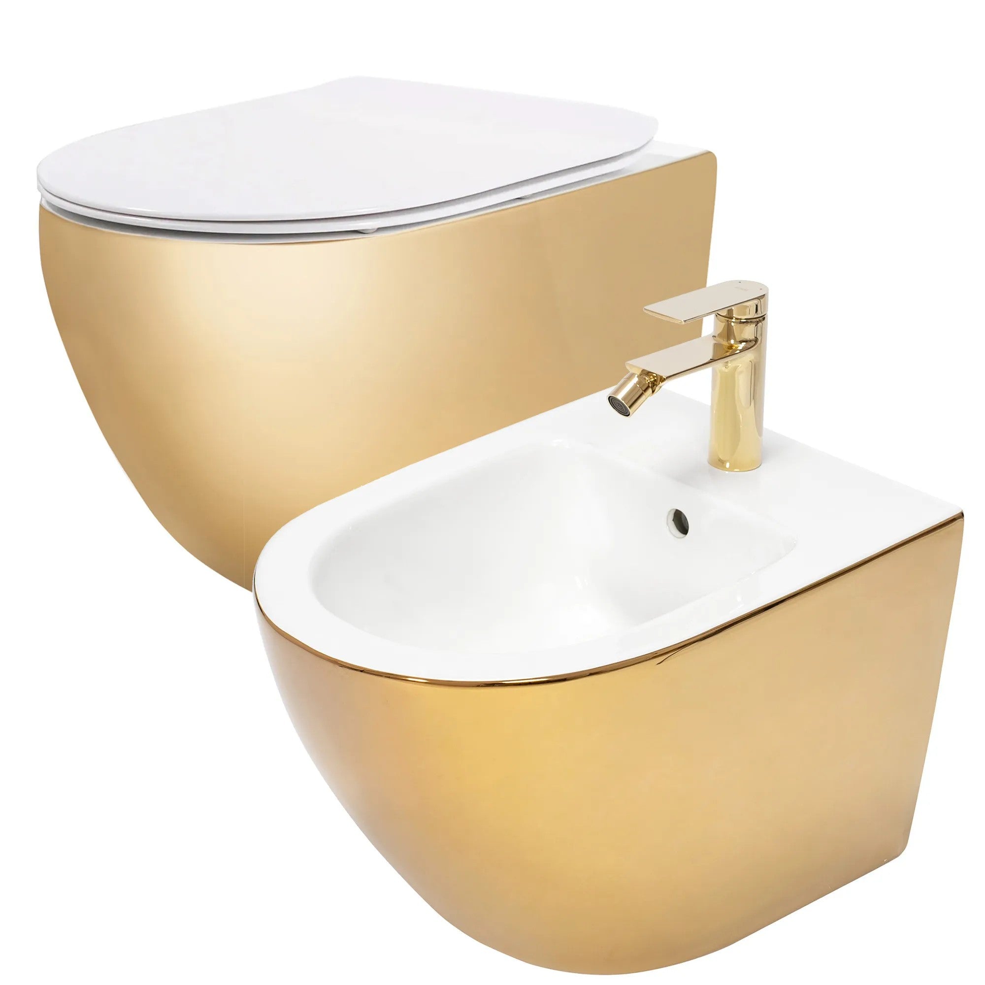 Sada: WC Závesná misa CARLO Flat + Závesný Bidet CARLO MINI - Zlatá-biela  1