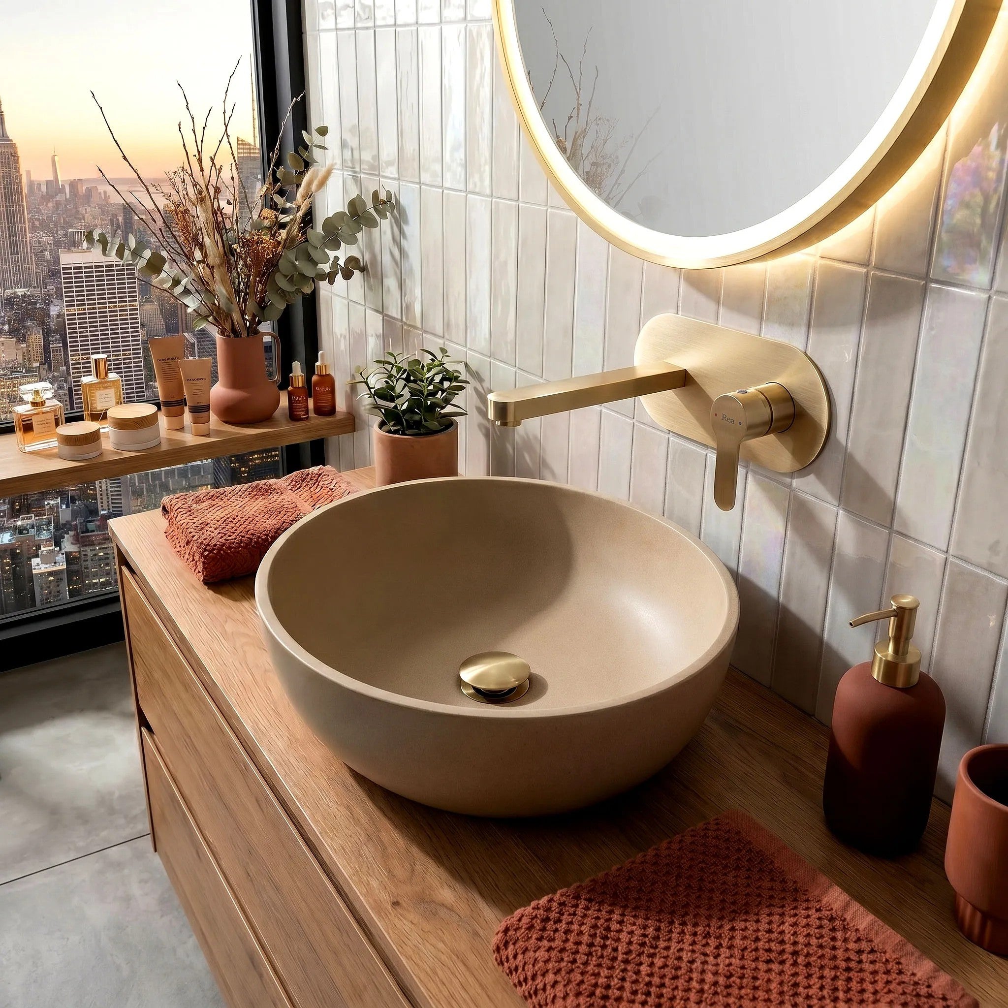 Podomietková vaňová batéria REA Arcos Brush Gold  1