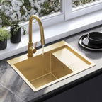 Oceľové umývadlo Fin BRUSH GOLD s kuchynskou batériou 1