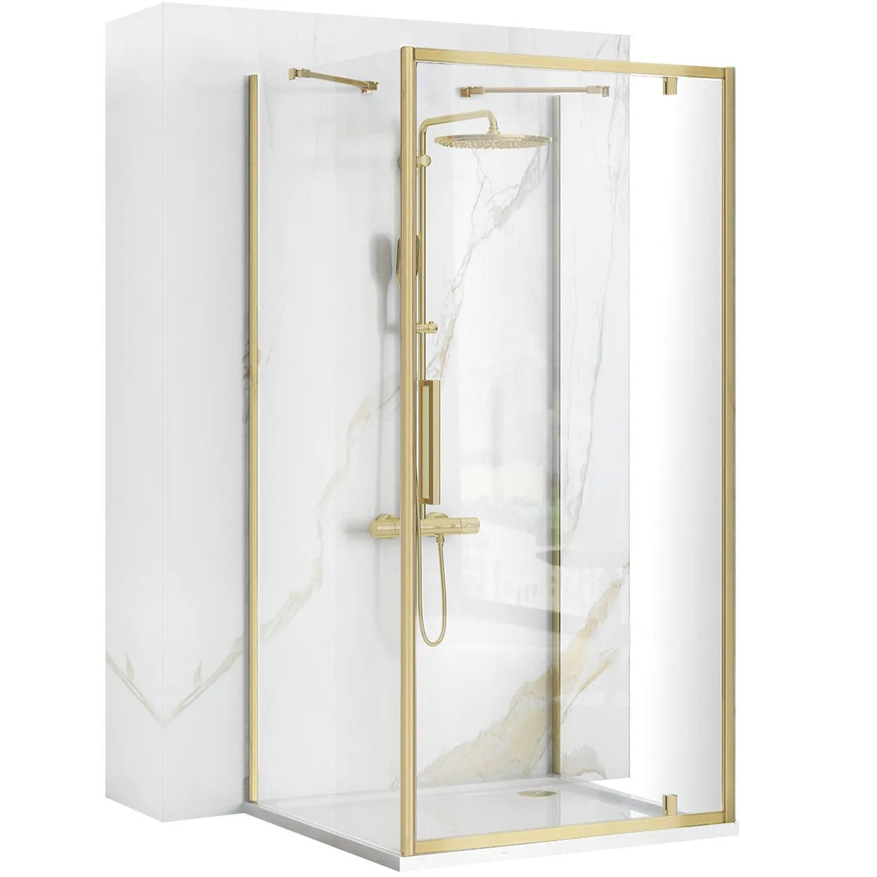 Rohový sprchovací kút REA RAPID SWING Brush Gold Dvere: 90 x stena: 80 1