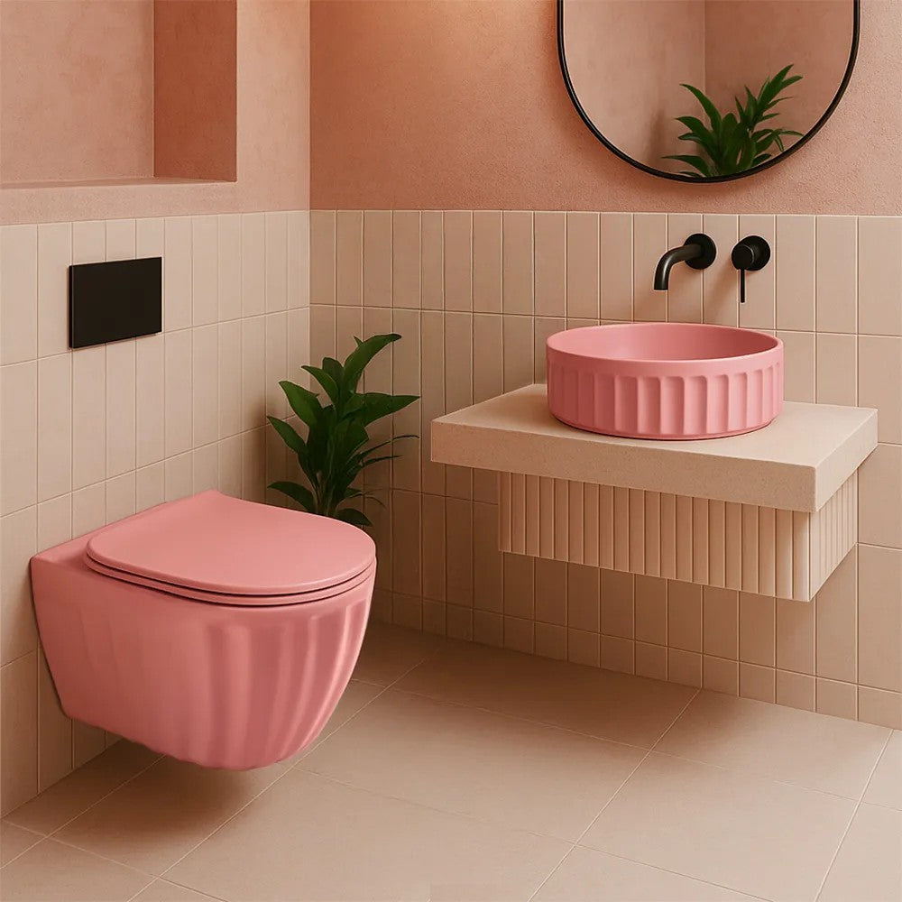 Súprava: Závesná WC misa + Umývadlo na dosku Rea Light Pink Matt  1
