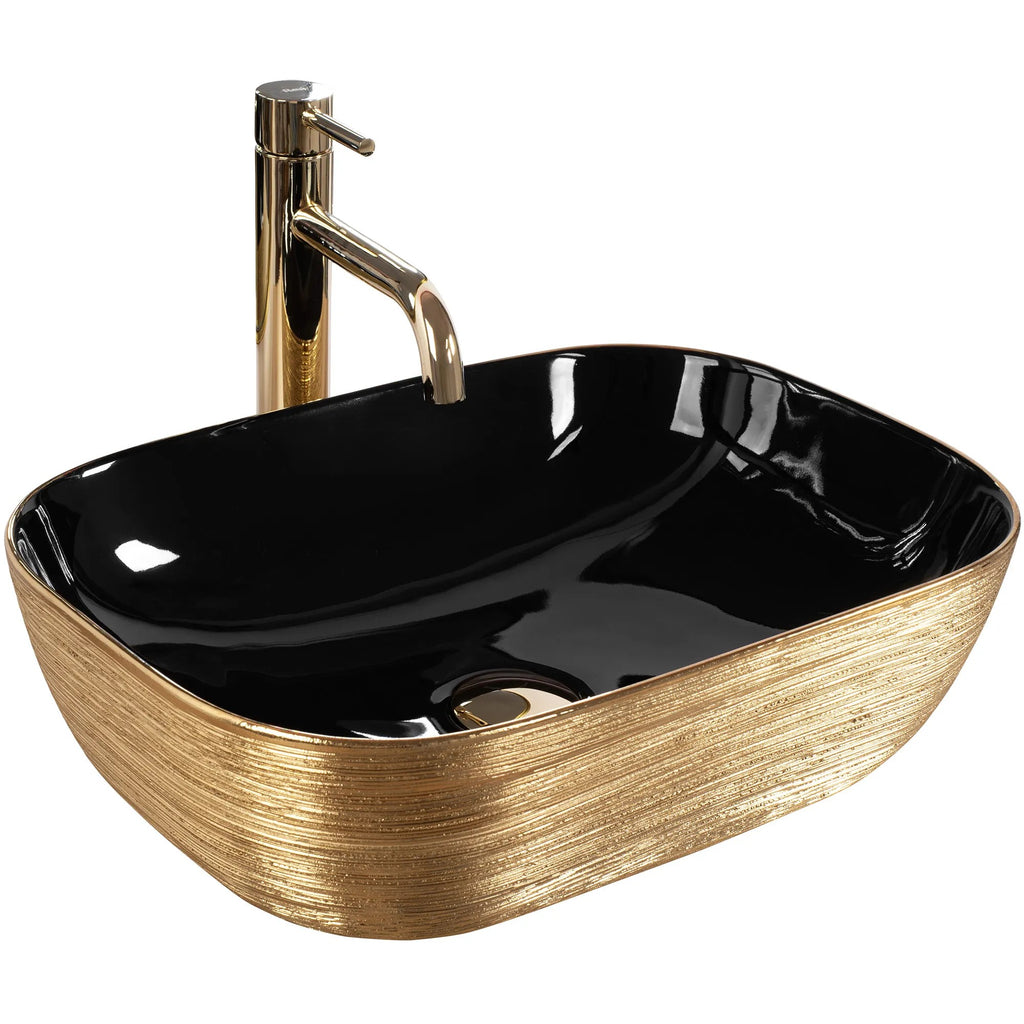 Umývadlo na dosku Rea Belinda BLACK BRUSH GOLD  1