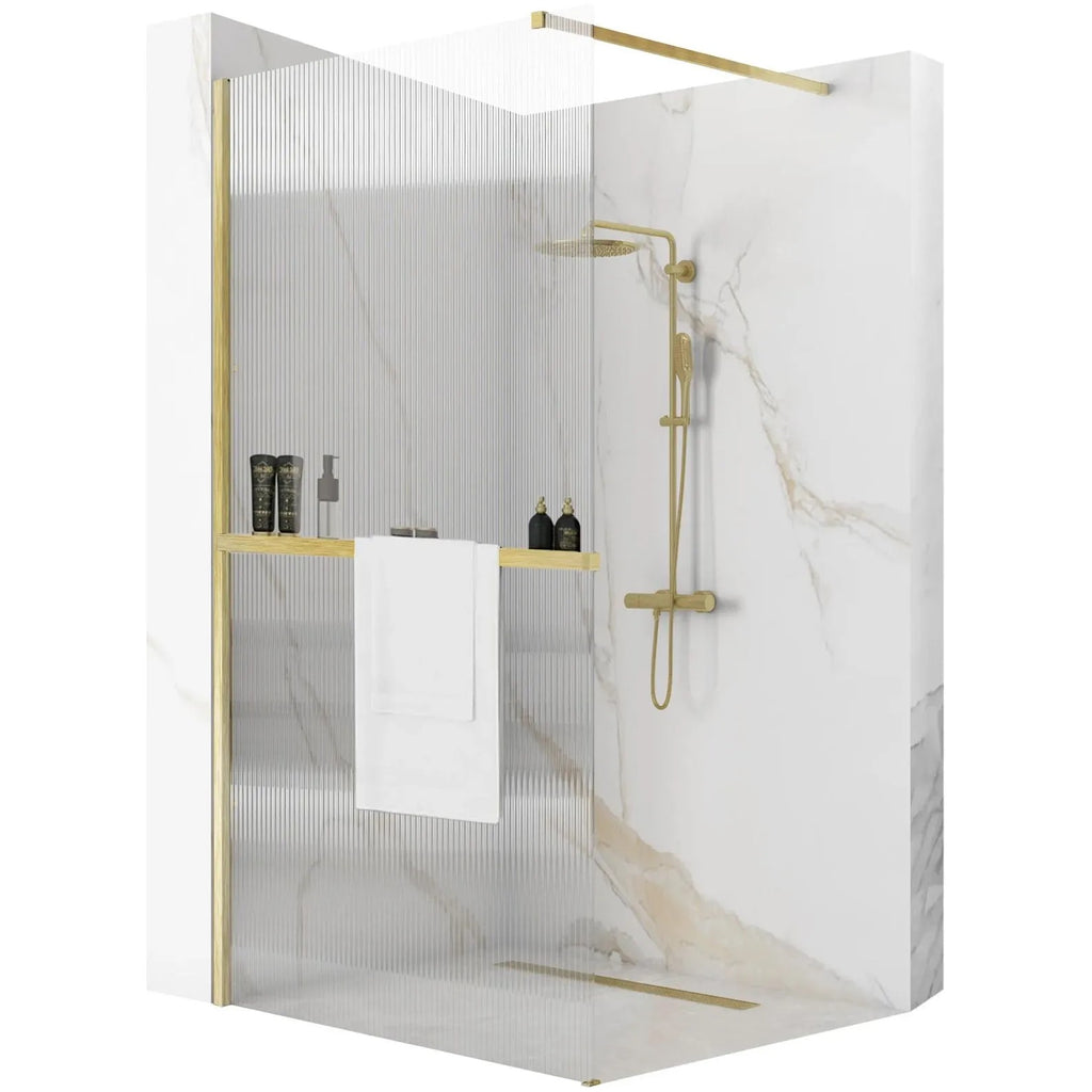 Sprchová zástena REA AERO Intimo Gold Brush 100 walk-in + polica a vešiak EVO - zlatá  1