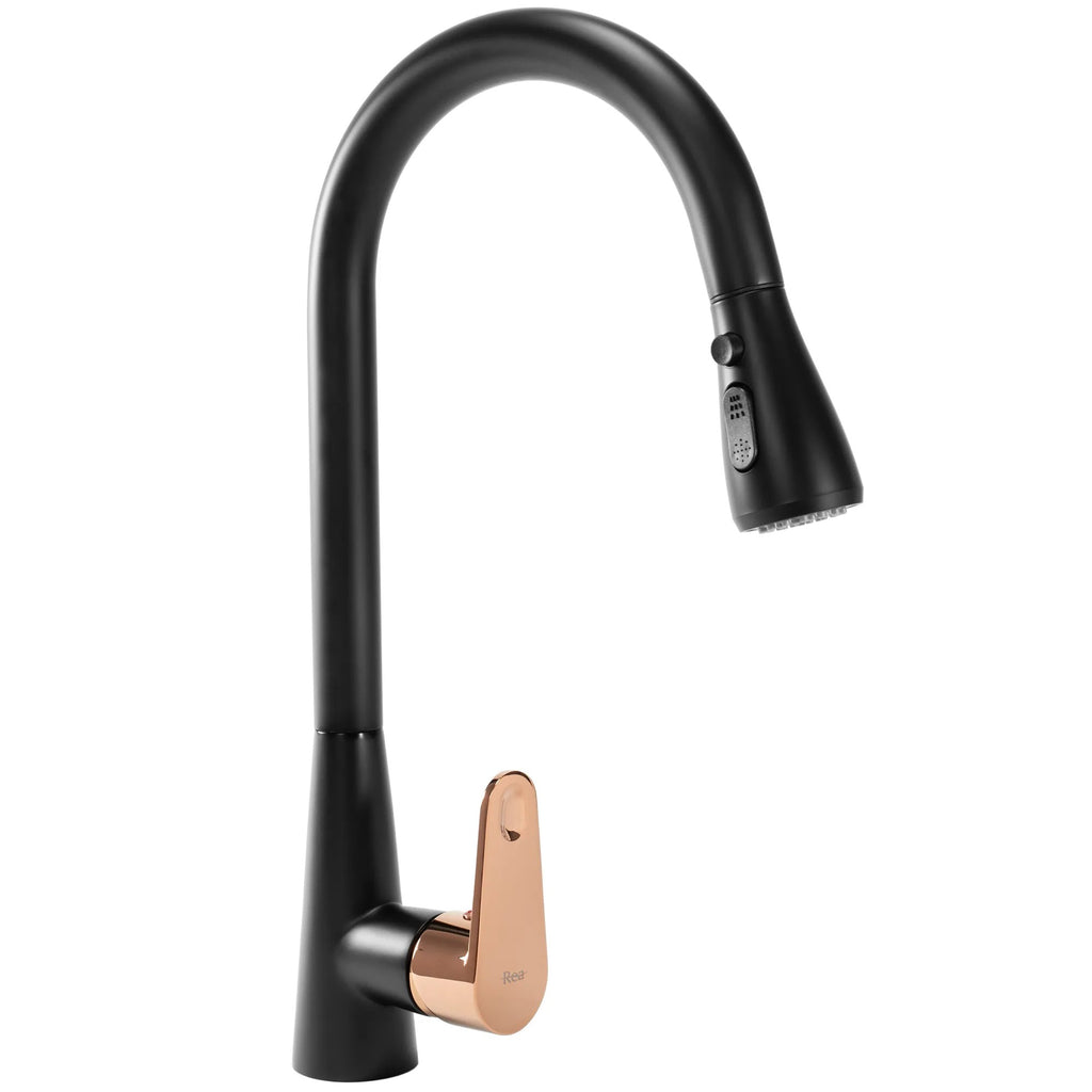 Kuchynská batéria Rea Mild black mat rose gold  1