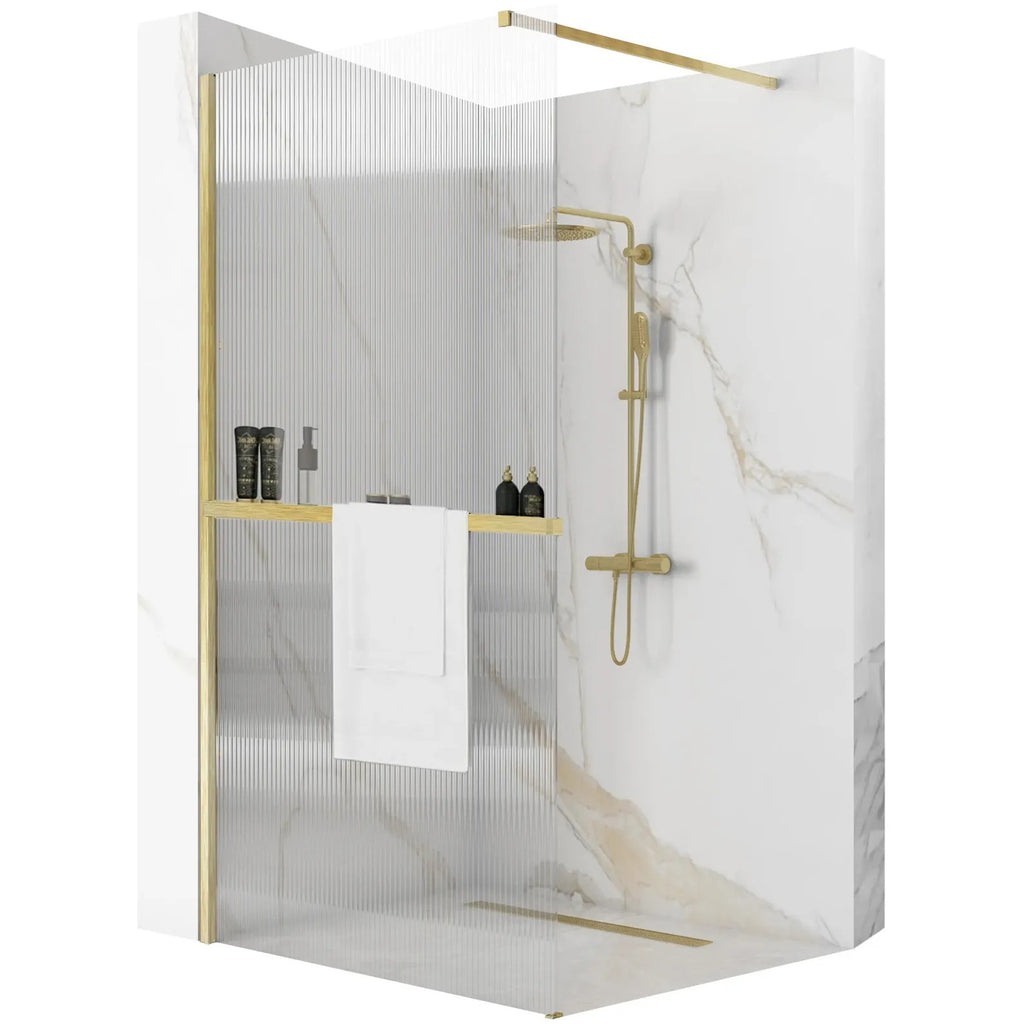 Sprchová zástena REA AERO Intimo Gold Brush 120 walk-in + polica a vešiak EVO - zlatá  1