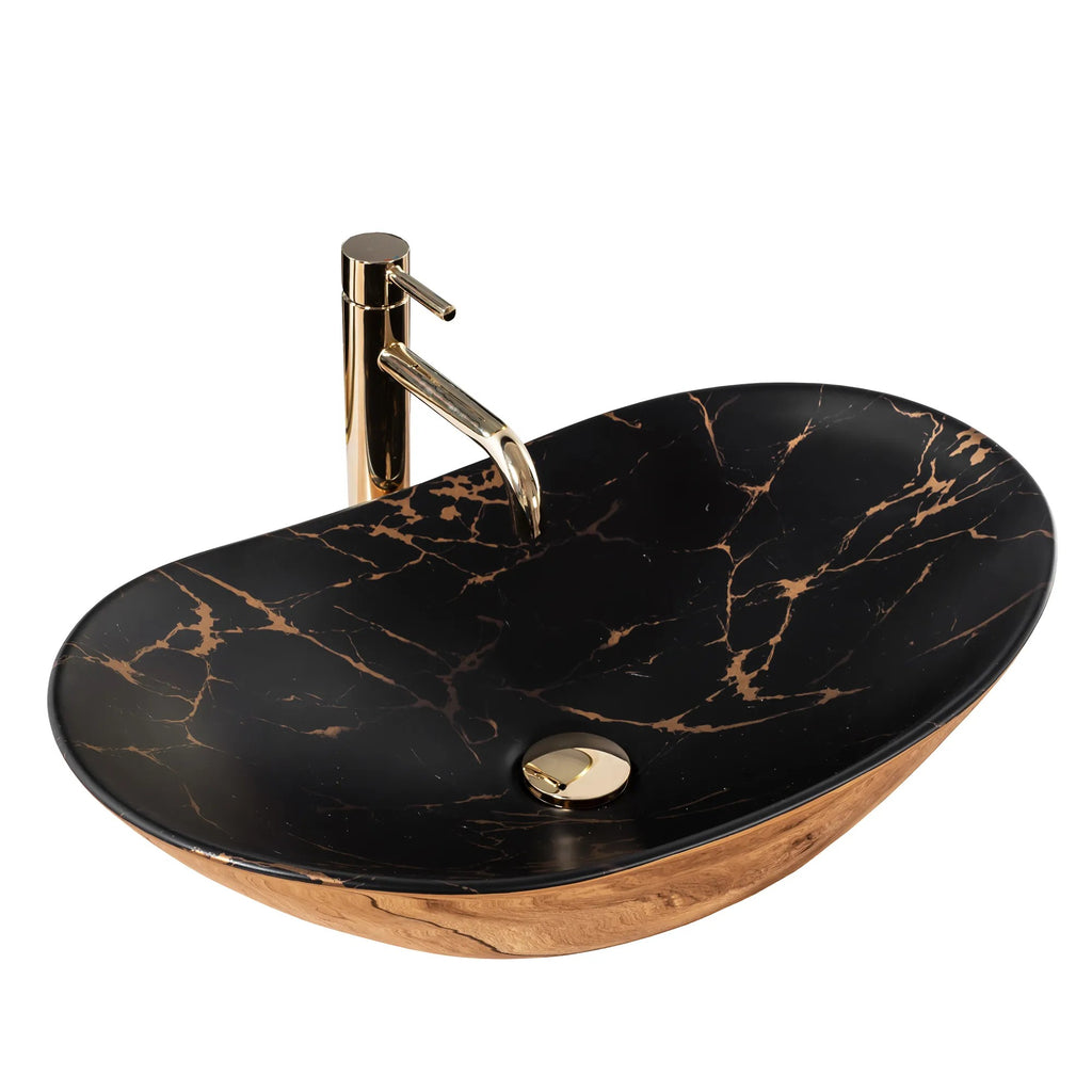 Umývadlo na dosku REA Royal In Black Marble Gold  1