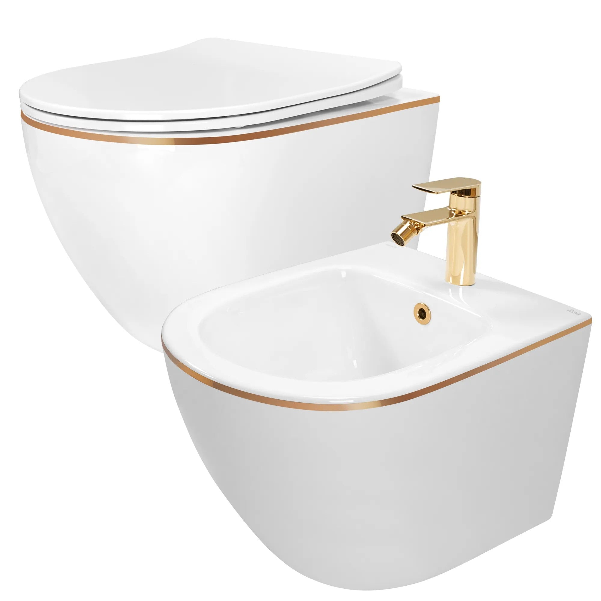Sada: WC misa CARLO Mini + bidet CARLO Mini biely so zlatým okrajom  1