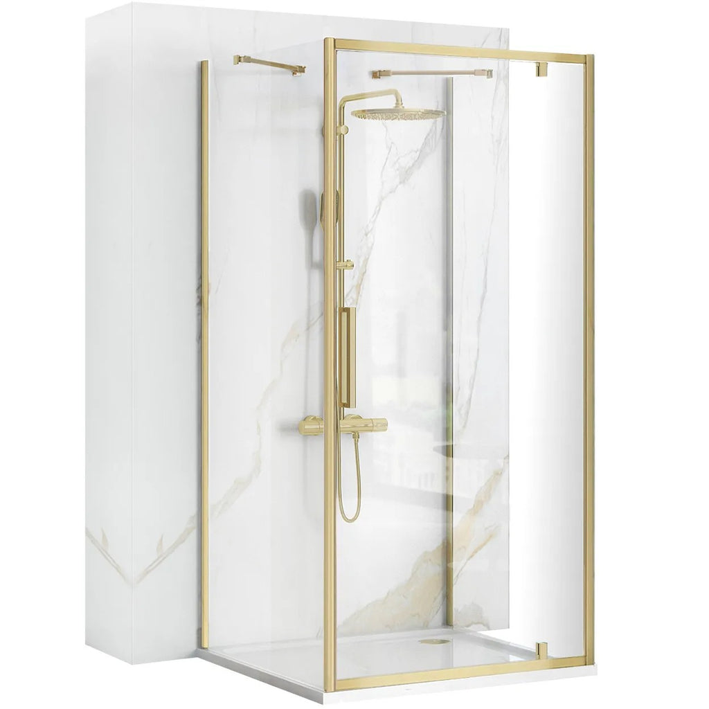 Rohový sprchovací kút REA RAPID SWING Brush Gold Dvere100: x Stena: 90 1