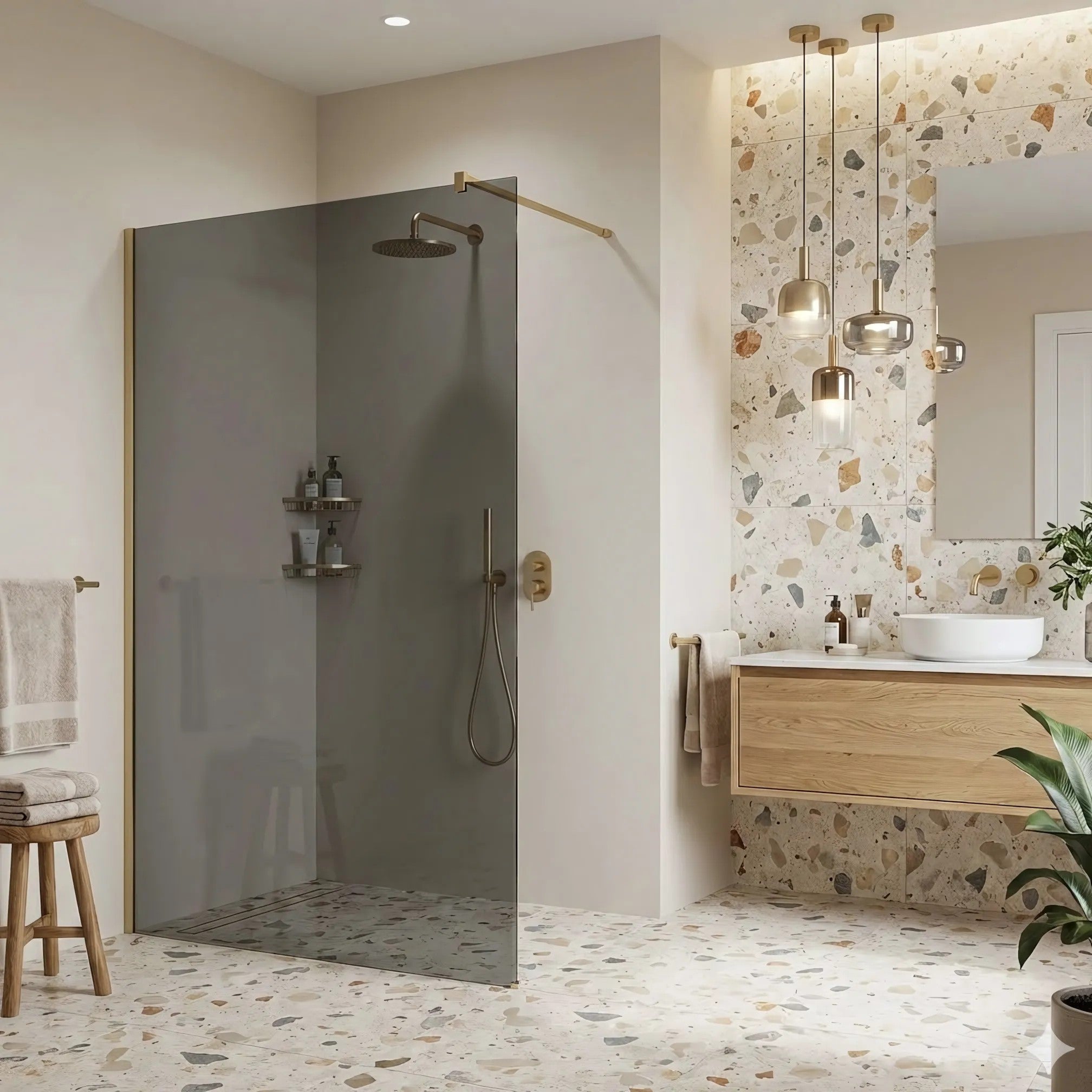 Sprchová zástena Rea Flexi Grey / Brush Gold 90  1