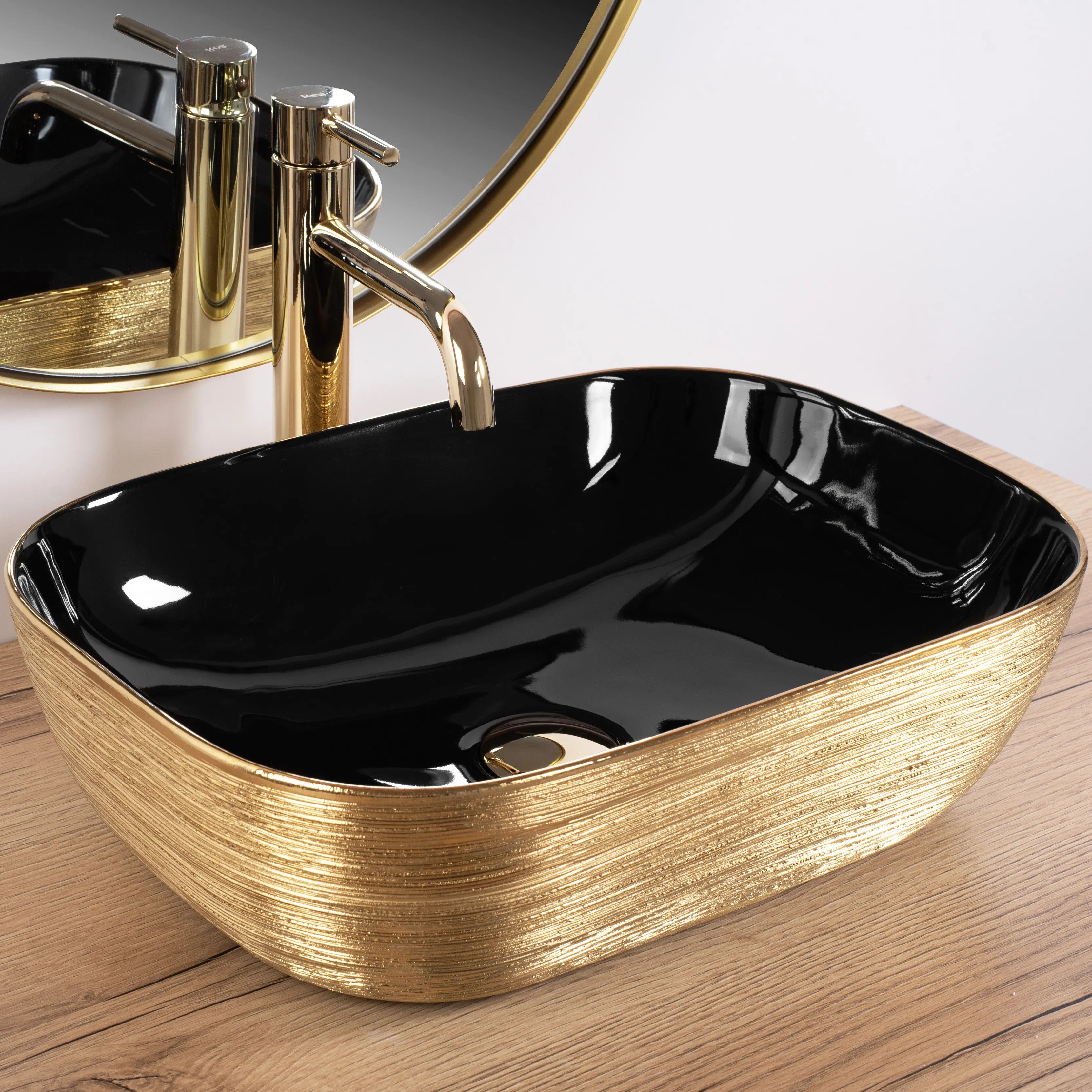 Umývadlo na dosku Rea Belinda BLACK BRUSH GOLD  2
