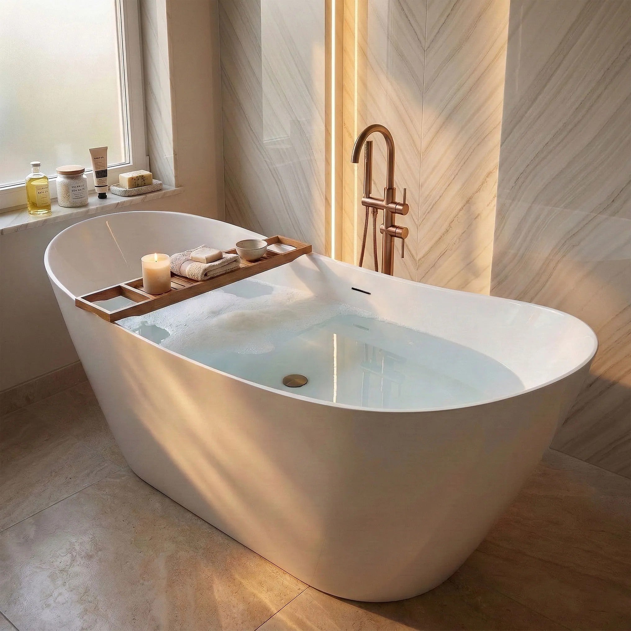 Voľne stojaca vaňa REA FERRANO Slim 150 Biela krytka zátky 2