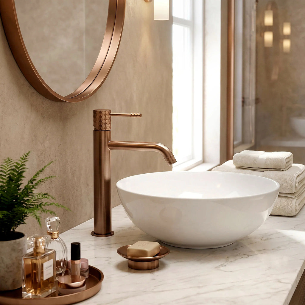 Umývadlový faucet Rea Lungo Diamond Brush Copper vysoký  2