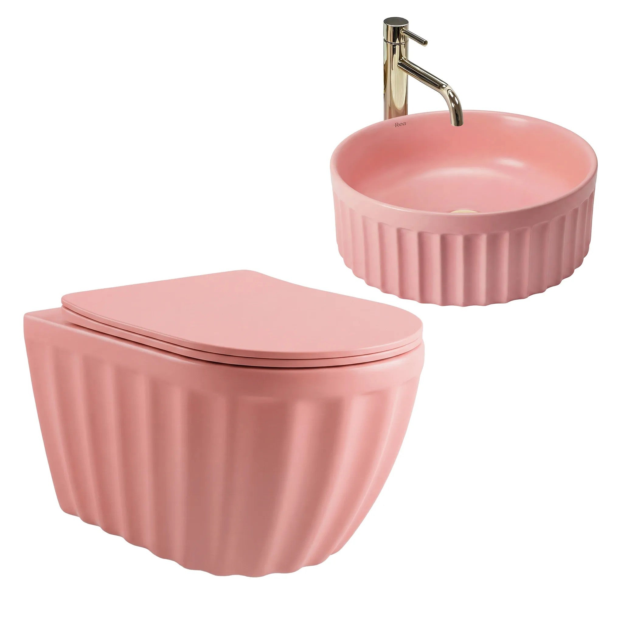 Súprava: Závesná WC misa + Umývadlo na dosku Rea Duo Sweet Pink Matt  2