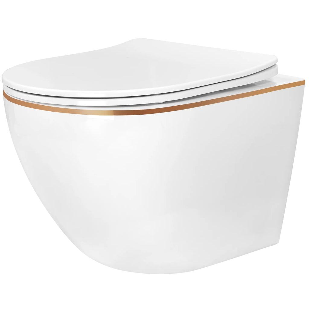 Sada: WC misa CARLO Mini + bidet CARLO Mini biely so zlatým okrajom  2