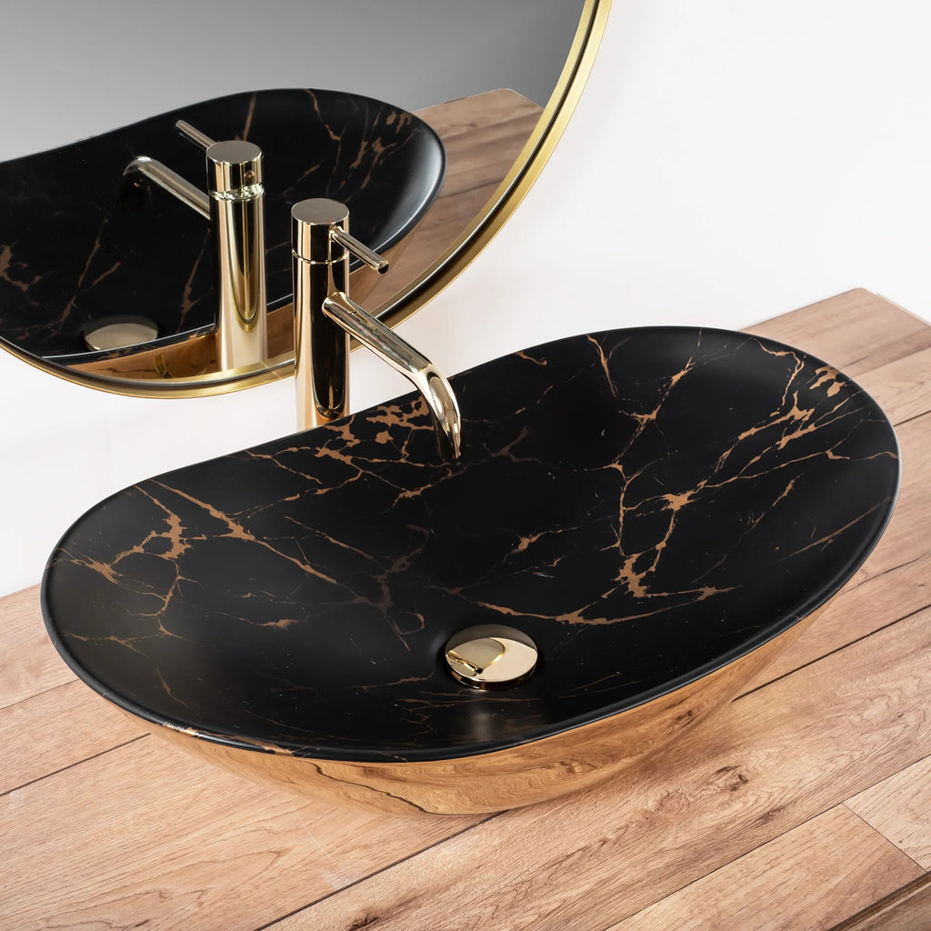 Umývadlo na dosku REA Royal In Black Marble Gold  2