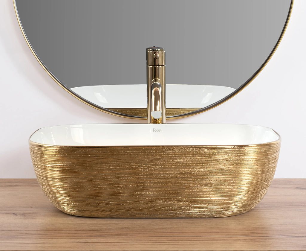 Umývadlo na dosku Rea Belinda White GOLD BRUSH  2