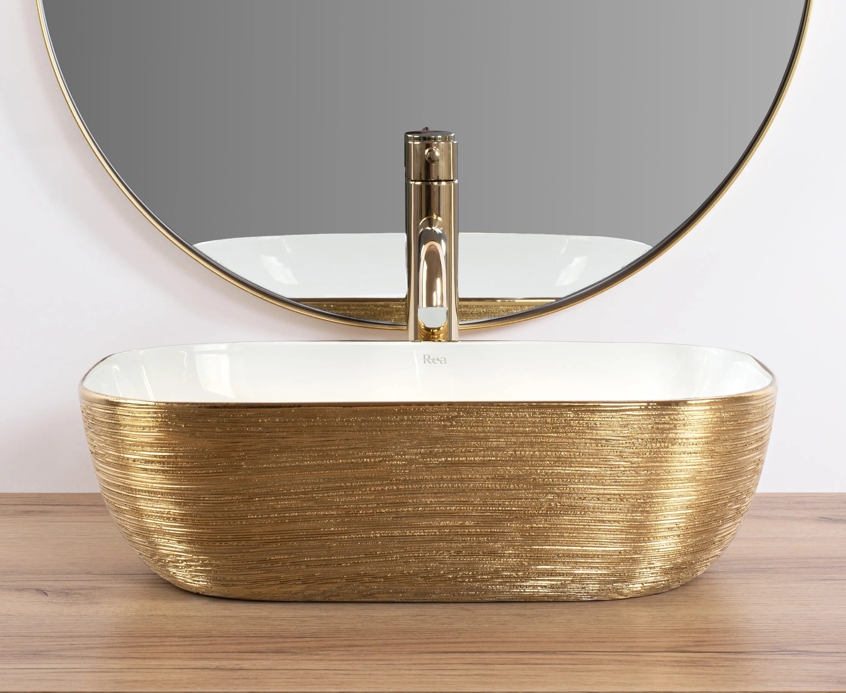 Umývadlo na dosku Rea Belinda White GOLD BRUSH  2