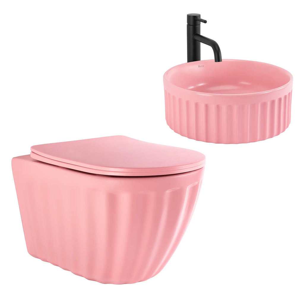 Súprava: Závesná WC misa + Umývadlo na dosku Rea Light Pink Matt  2