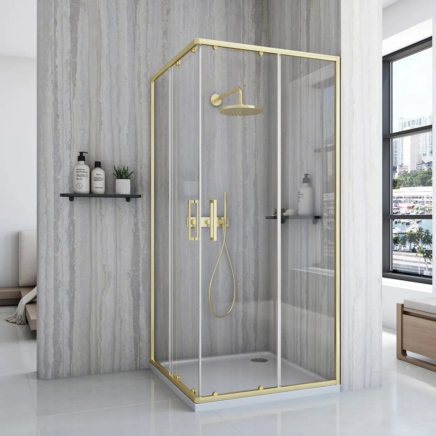 Sprchovací kút REA City 80x100 Brush Gold Bez sprchovej vaničky 2