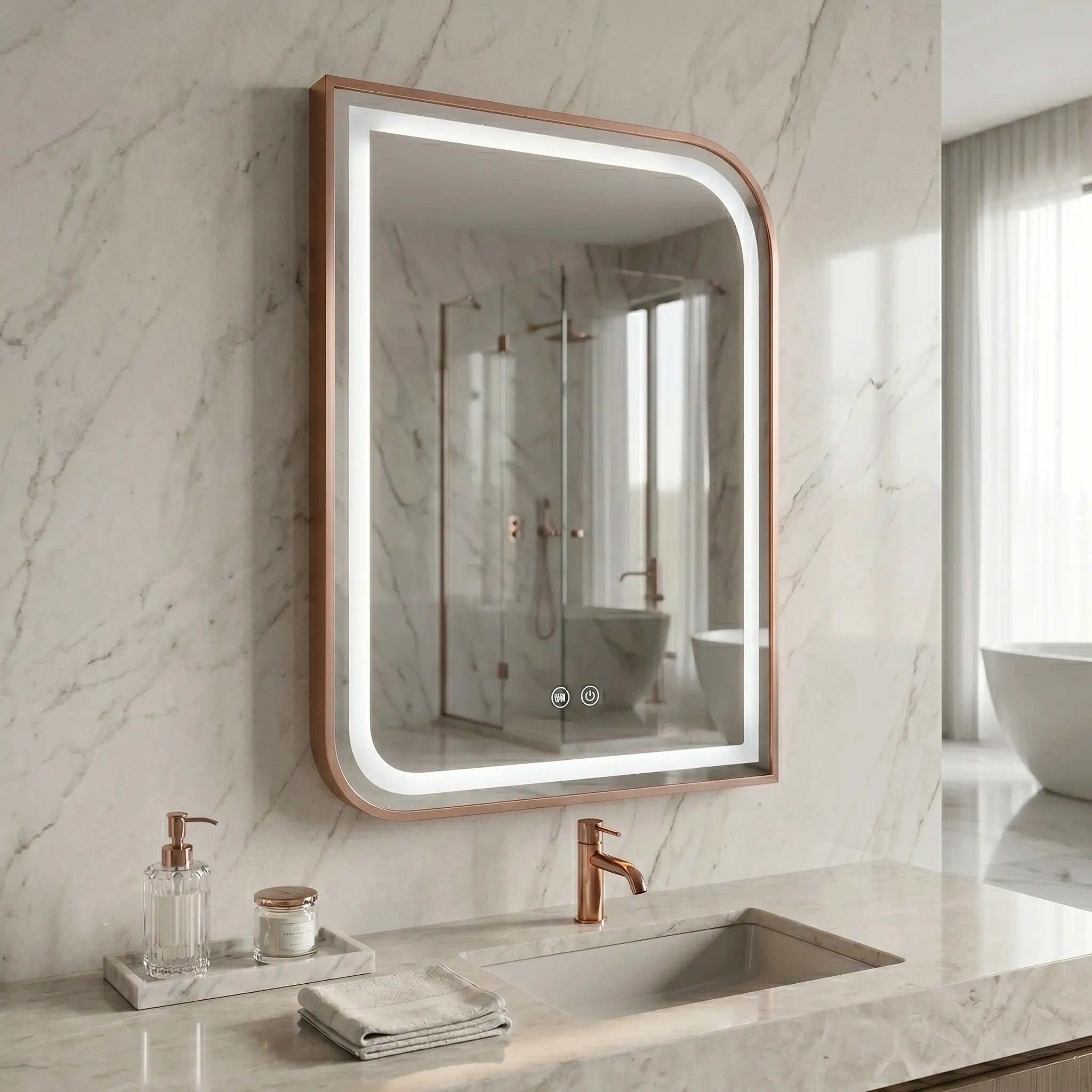 Zrkadlo LED ZONE 70x50  BRUSH  ROSE GOLD  2