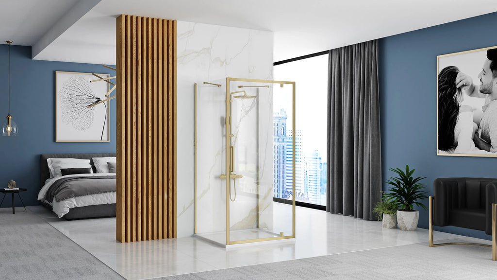 Rohový sprchovací kút REA RAPID SWING Brush Gold Dvere: 100 x Stena: 80 2