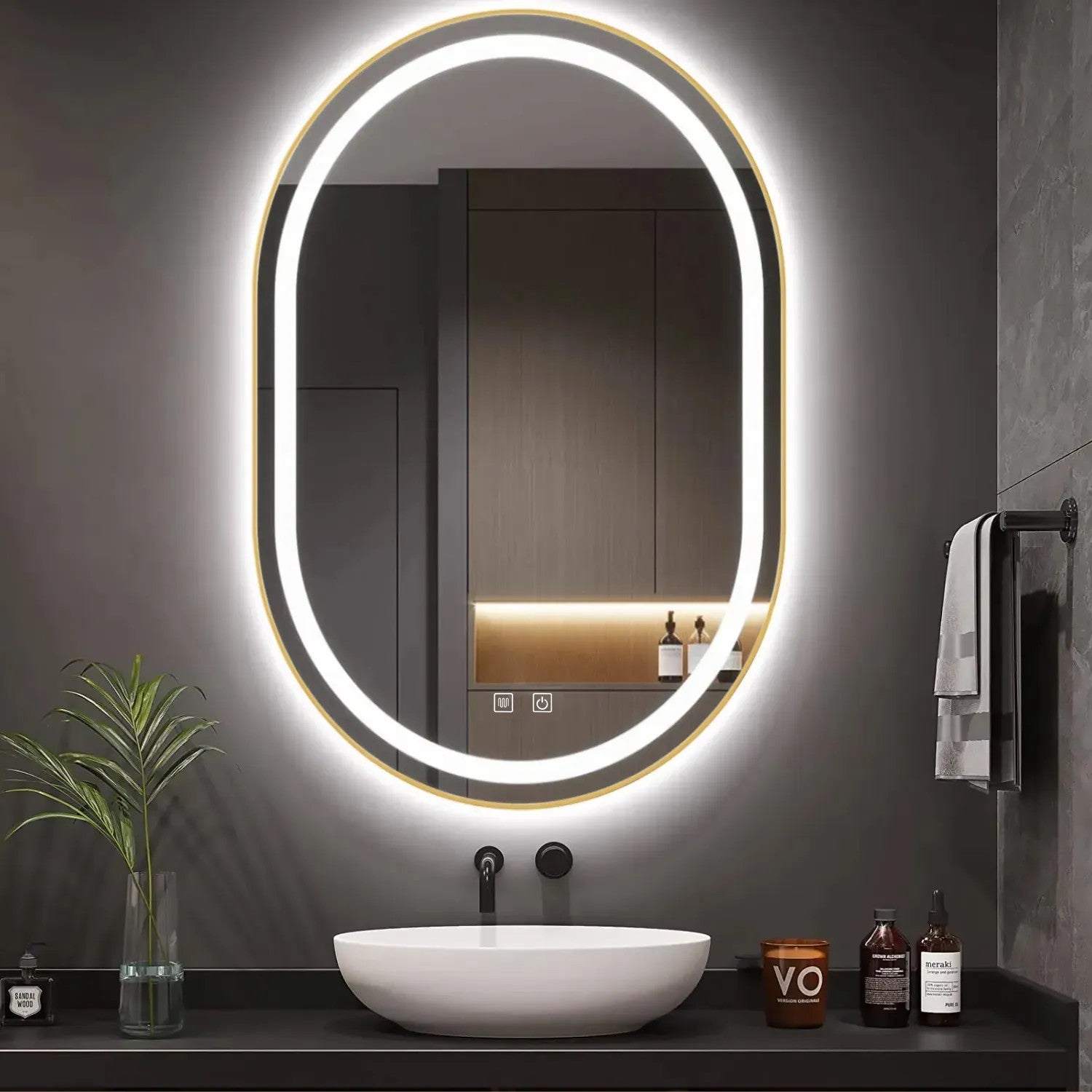 Zrkadlo LED OLL 60x90 cm Brush Gold  2