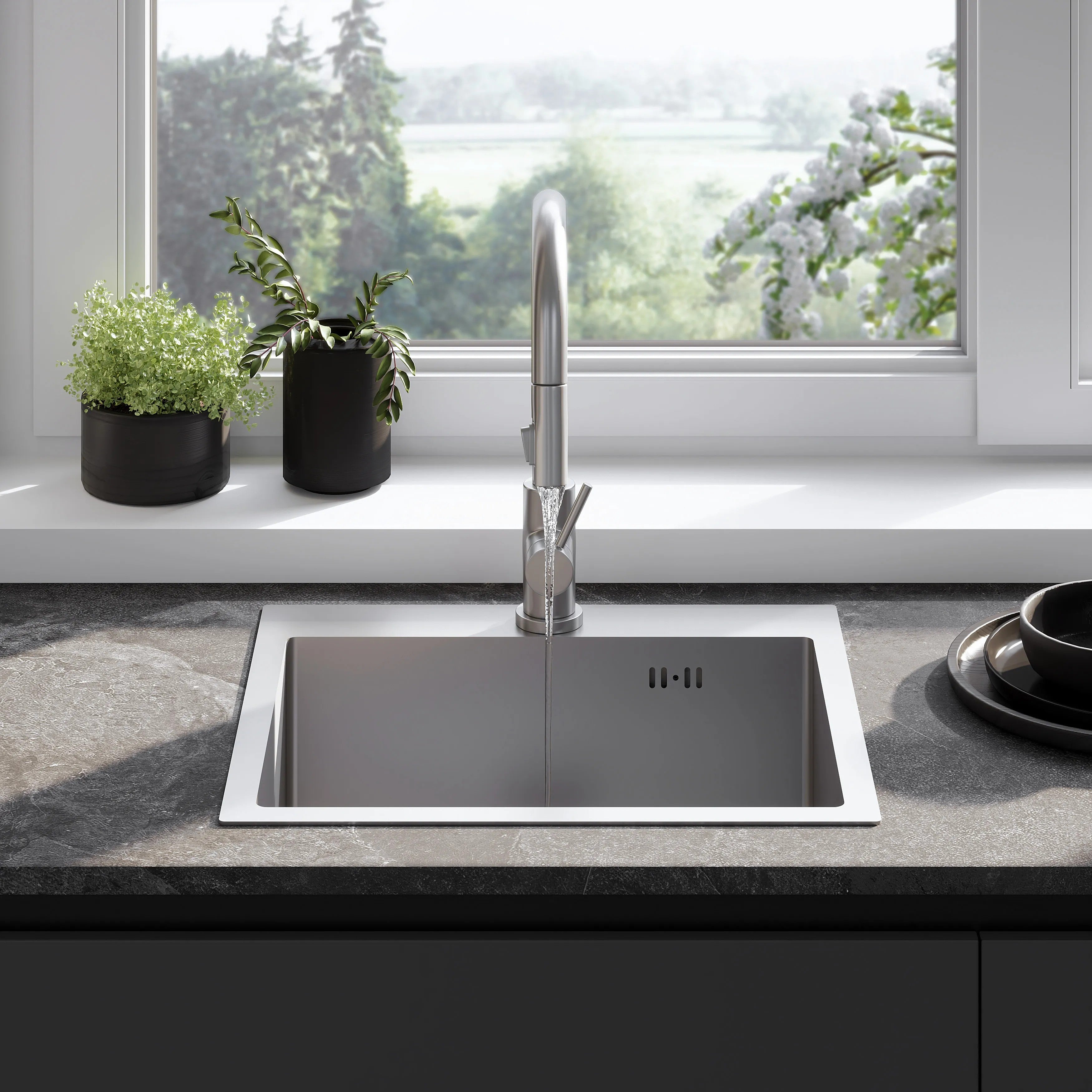 Oceľové umývadlo Leo 50 BRUSH NICKEL s kuchynskou batériou 3