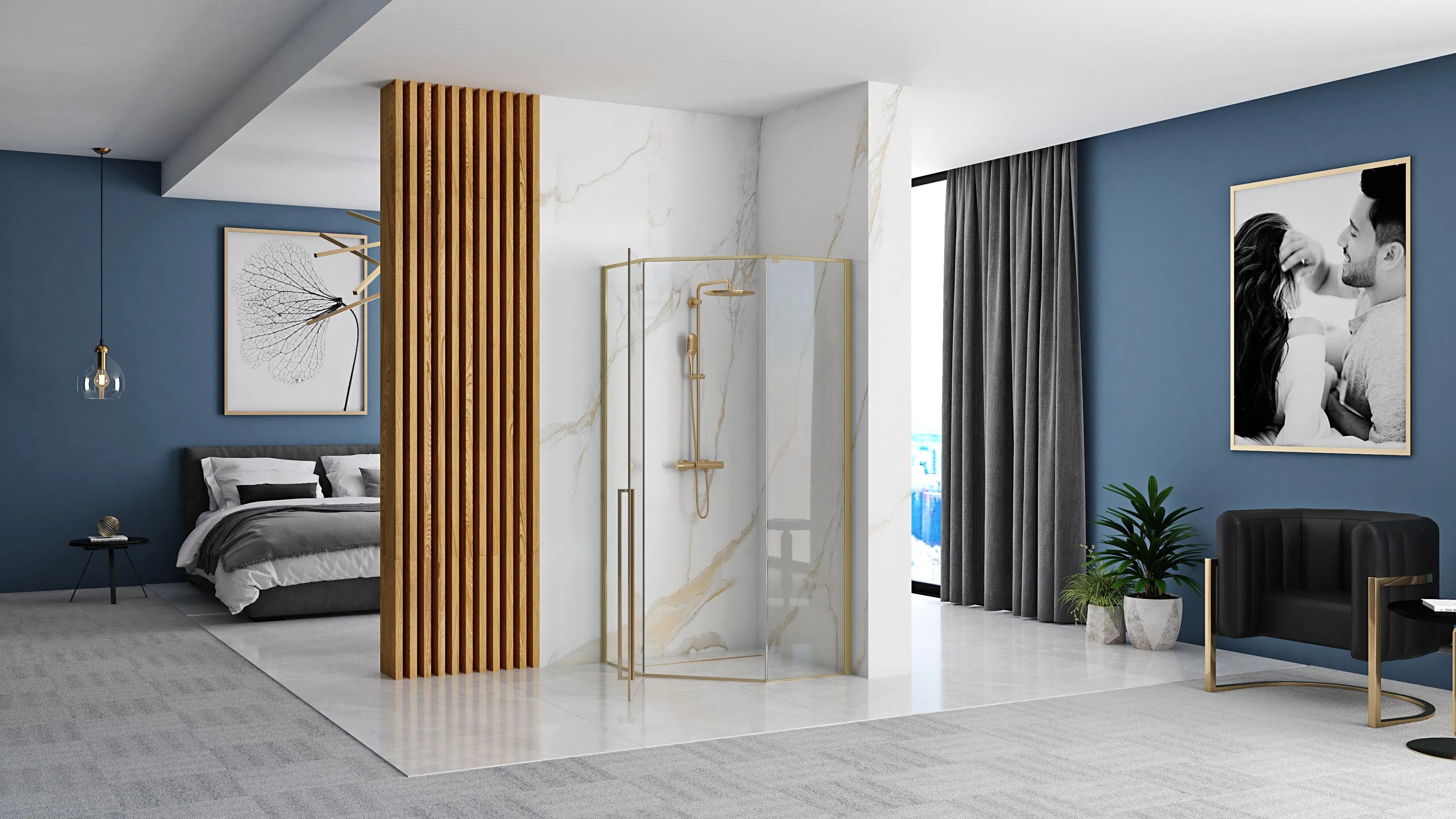 Sprchovací kút REA DIAMOND 100x100 BRUSH GOLD  3