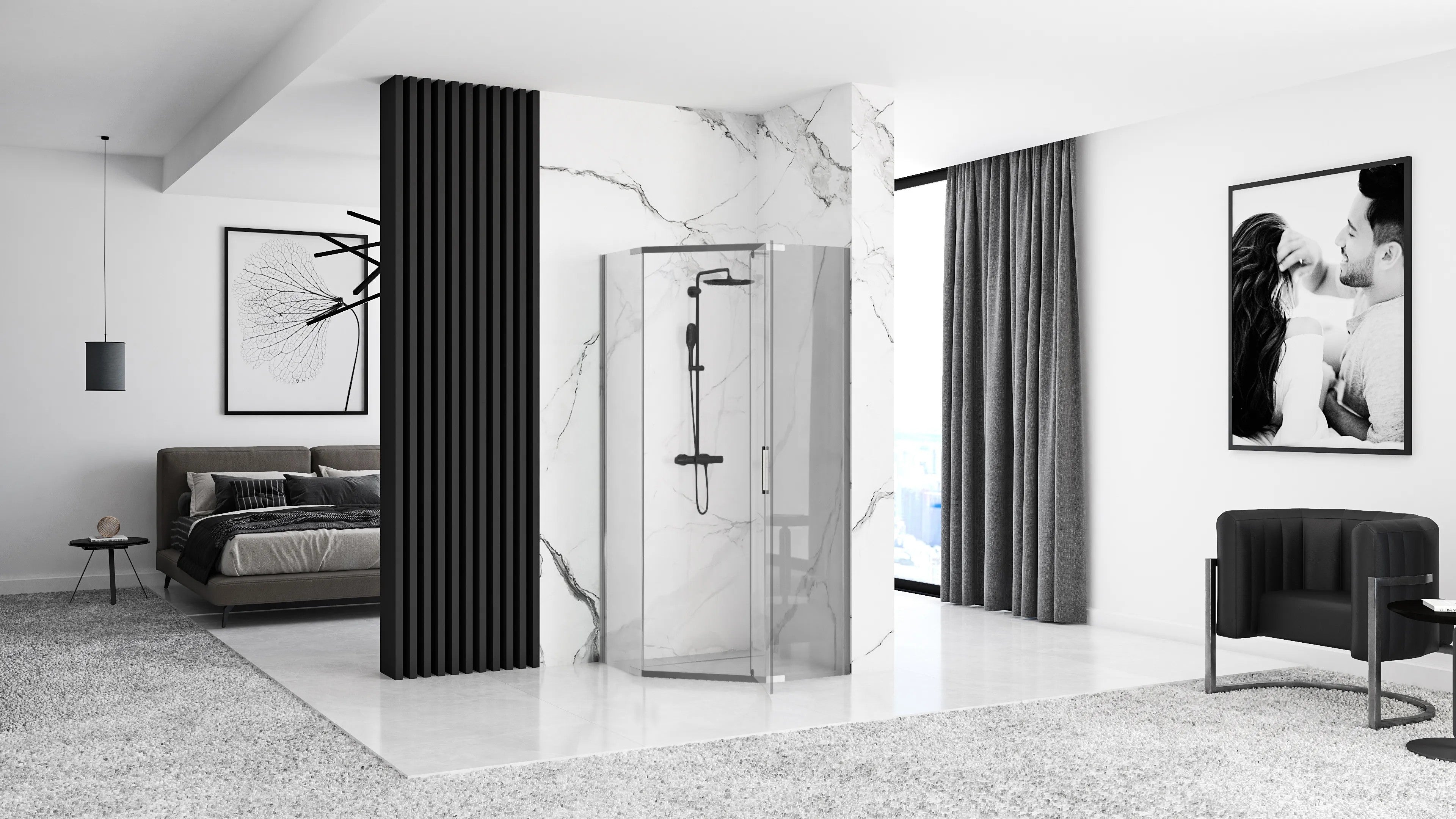 Sprchovací kút AXIN 90x90 - chróm S detským bazénom Diamond black 3