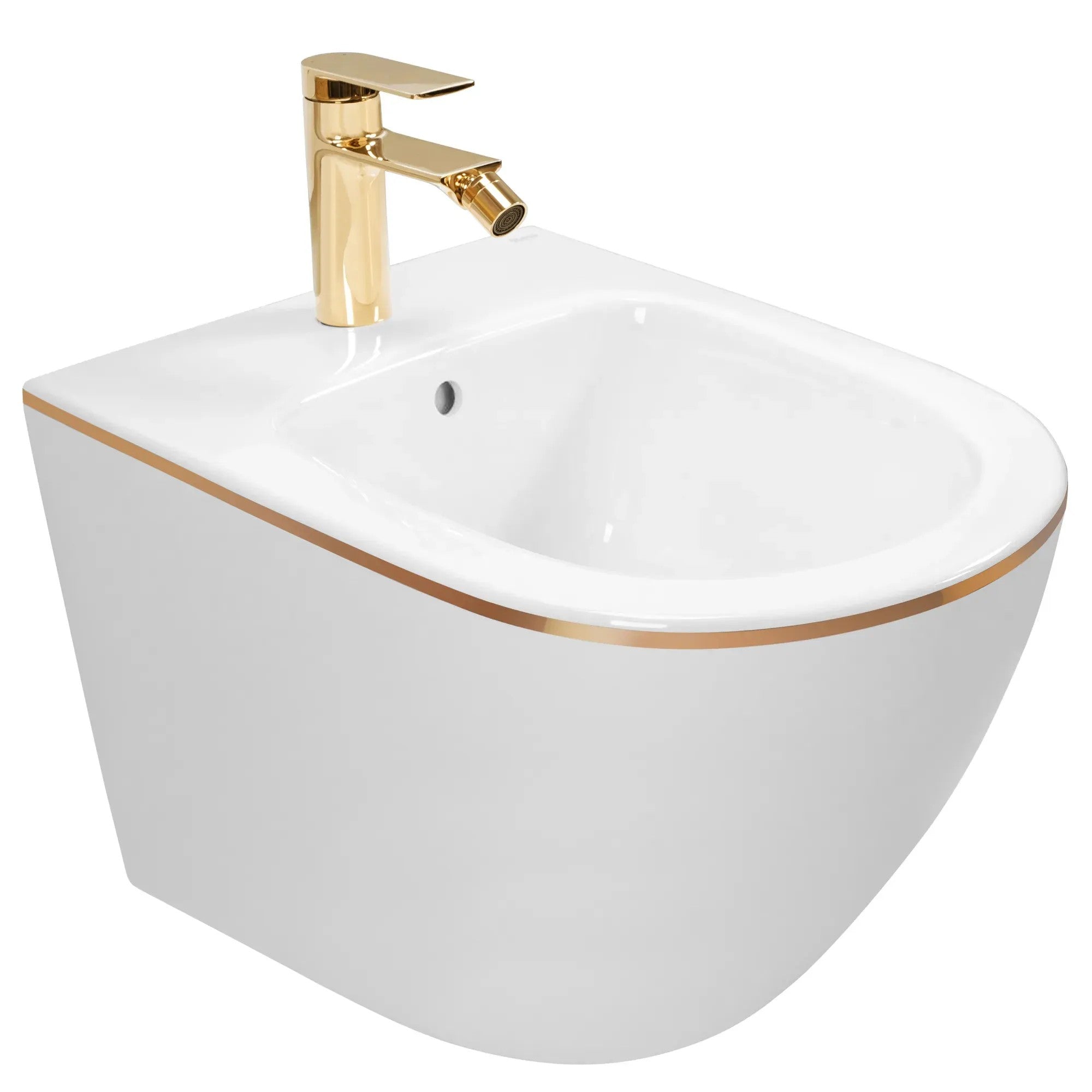 Závesná WC misa REA CARLO Mini Rimless - biela-zlatý okraj  3