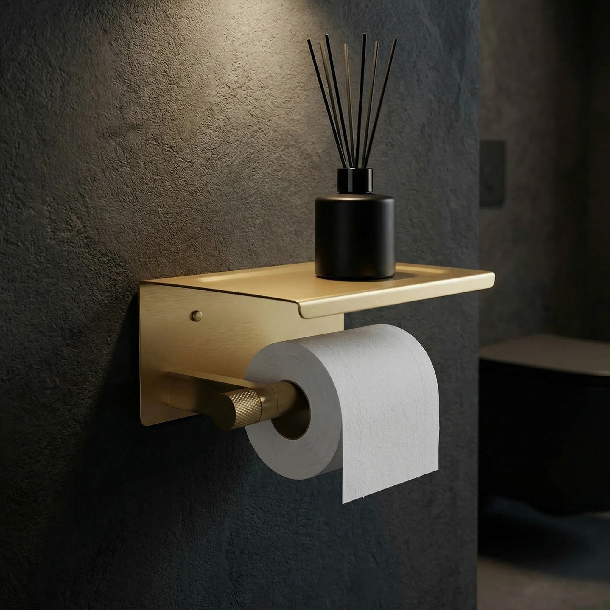 Držiak na toaletný papier s poličkou 39105A ORI Brush Gold  3