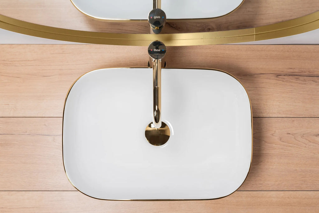 Umývadlo na dosku Rea Belinda White GOLD BRUSH  3