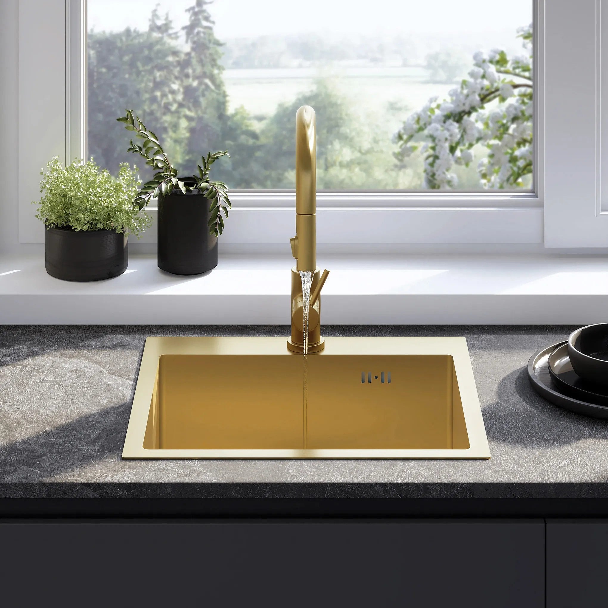 Oceľové umývadlo Leo 50 BRUSH GOLD bez kuchynskej batérie 3