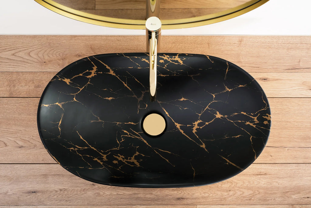 Umývadlo na dosku REA Royal In Black Marble Gold  3