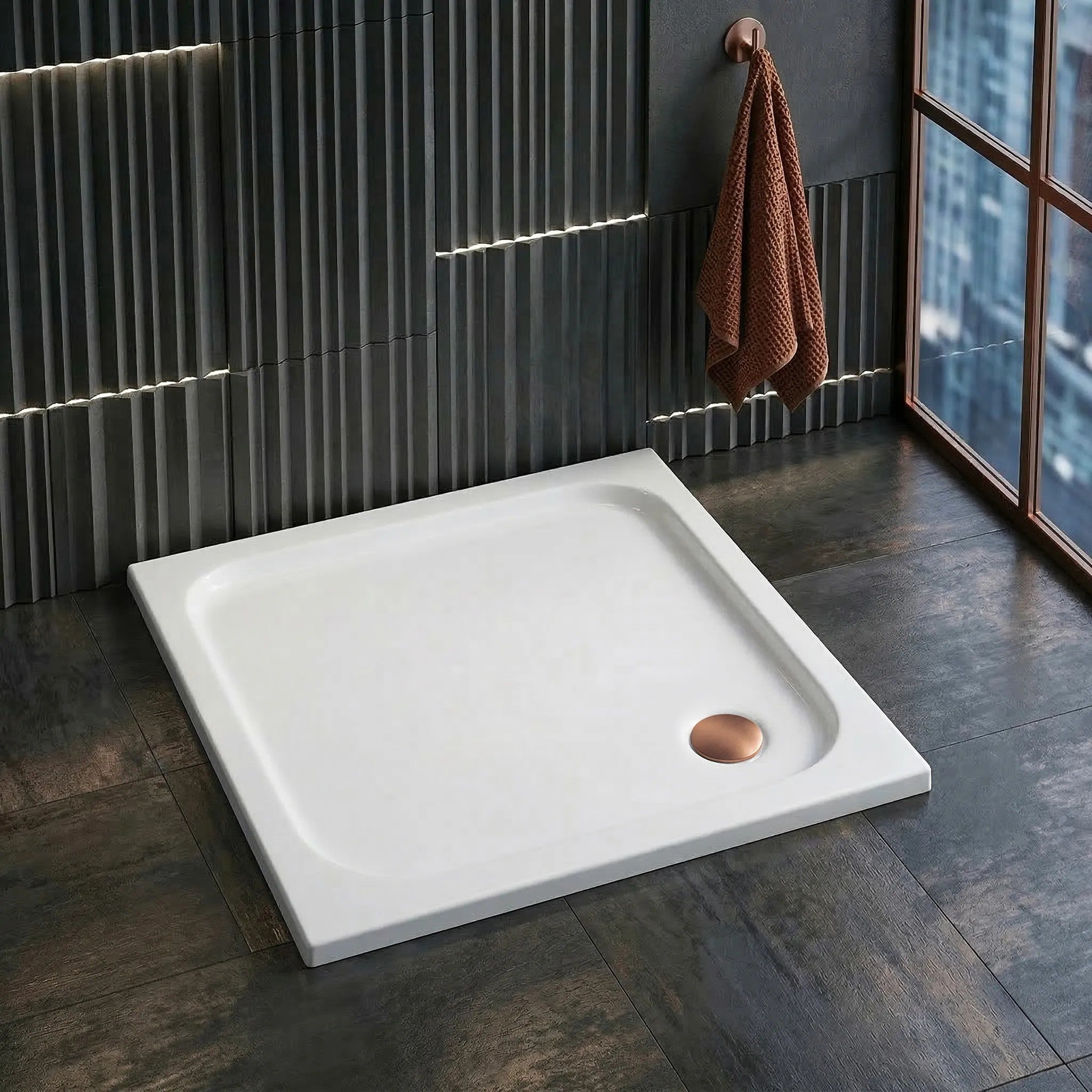 Sprchová akrylová vanička Rea Belmond White 90x90 Krytka kartáčované zlato 3