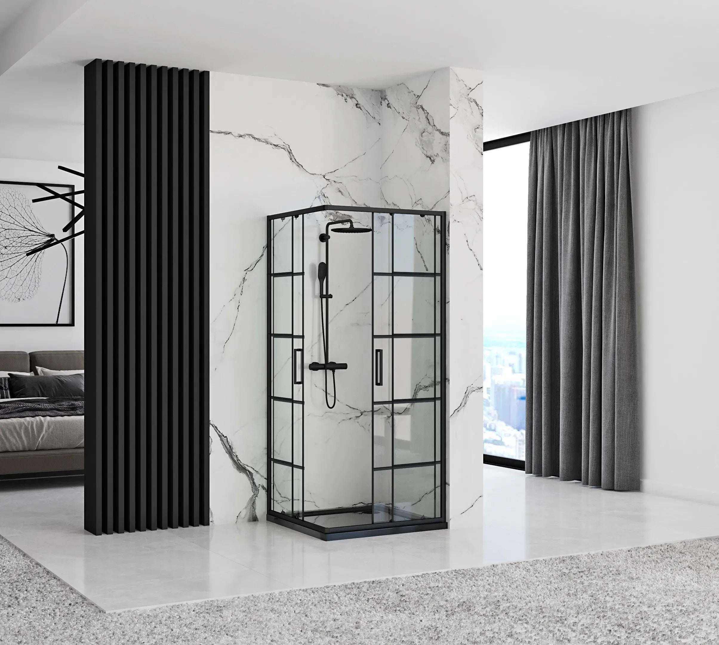 Sprchovací kút REA CONCEPT 90x90 - čierny S detským bazénom Savoy black 3