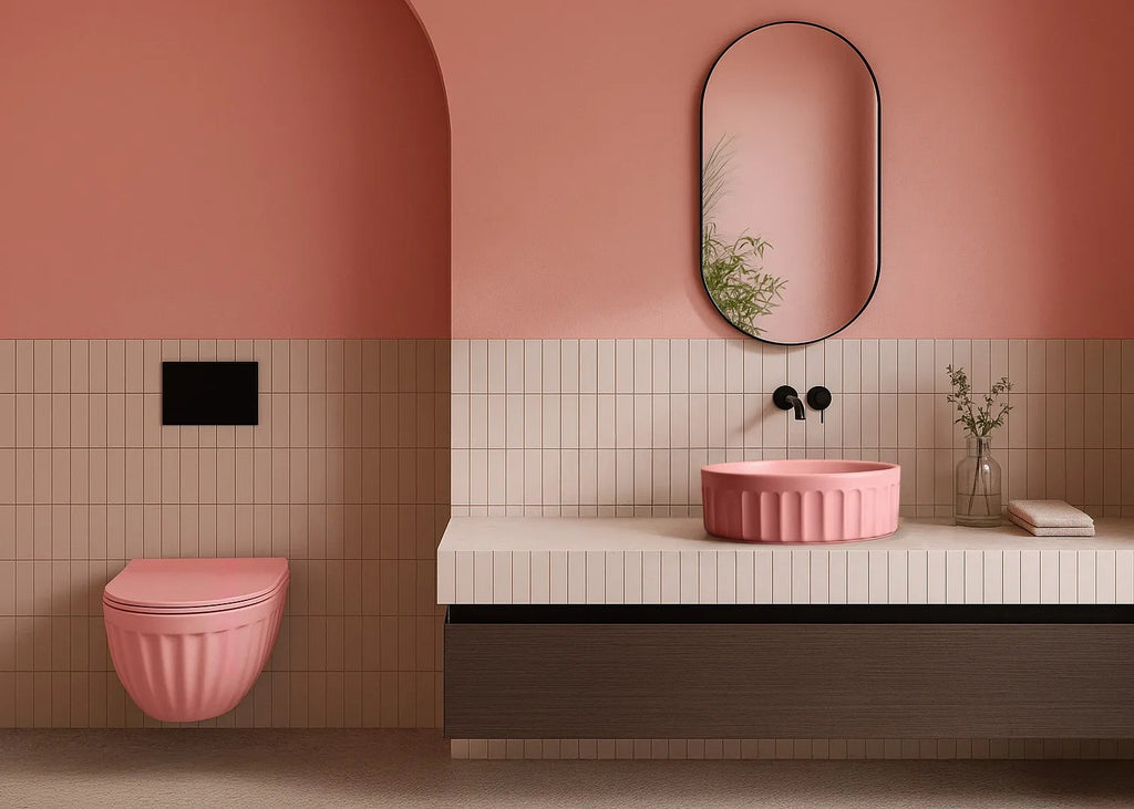 Súprava: Závesná WC misa + Umývadlo na dosku Rea Light Pink Matt  3
