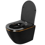 Závesná WC misa REA CARLO Mini Rimless Duroplast Flat - čierna-zlatý okraj  3