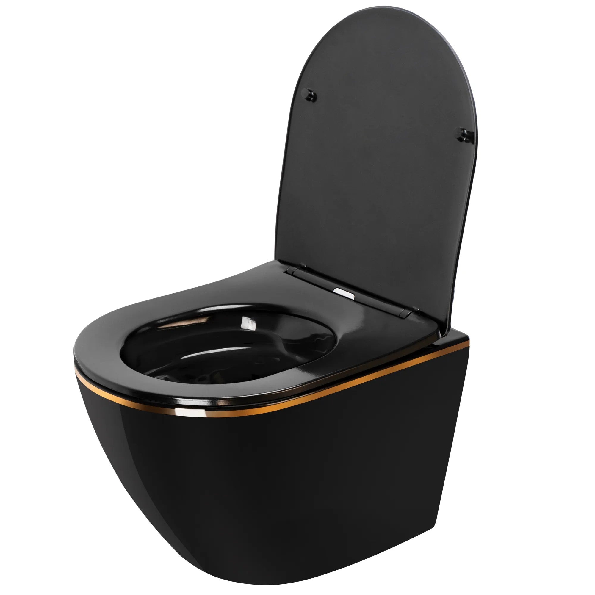 Závesná WC misa REA CARLO Mini Rimless Duroplast Flat - čierna-zlatý okraj  3