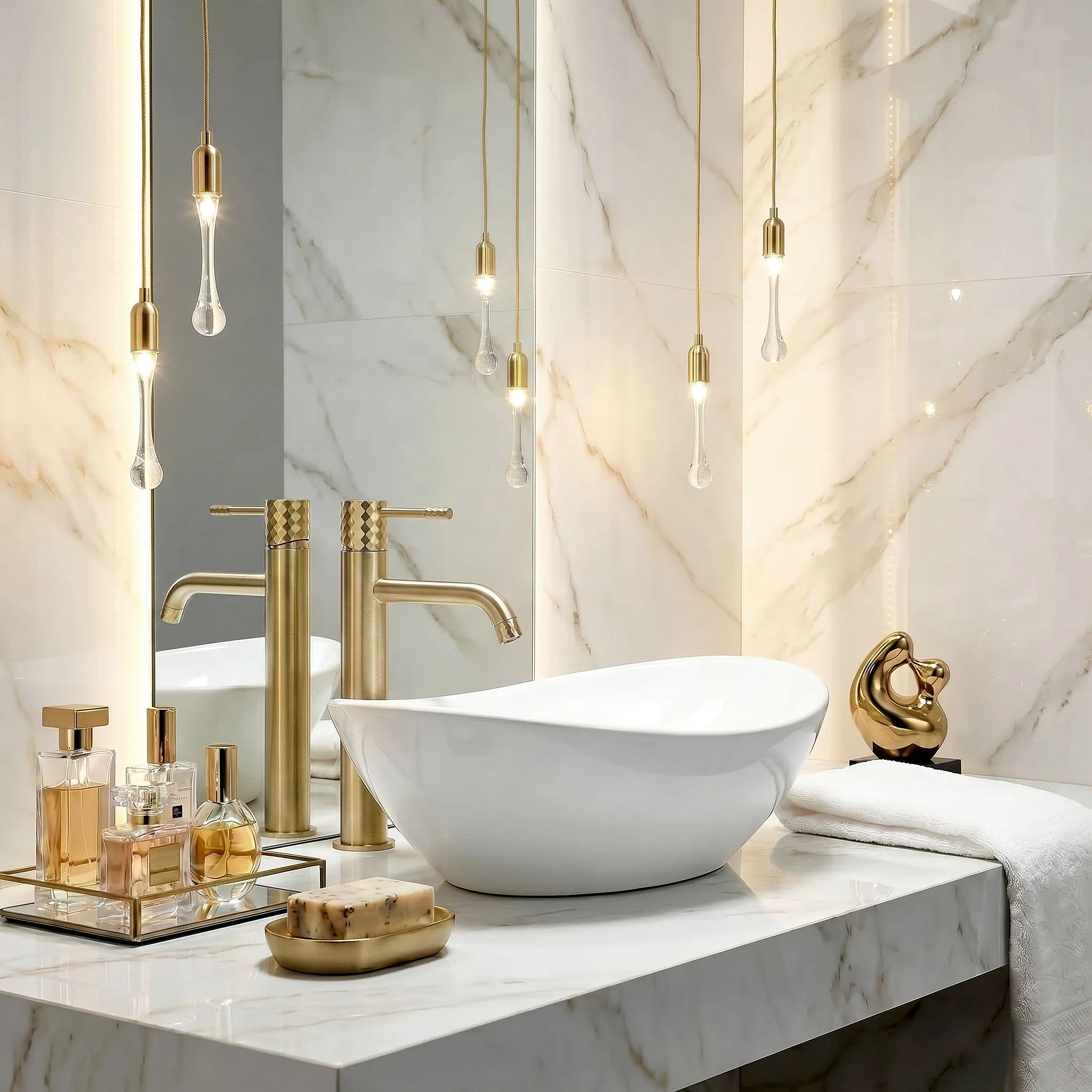 Umývadlový faucet Rea Lungo Diamond Brush Gold vysoký  3